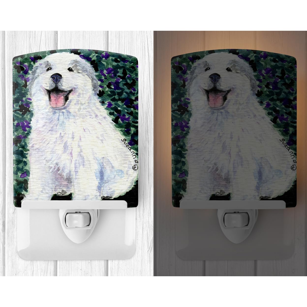 Caroline'S Treasures Ss8856Cnl Great Pyrenees Ceramic Night Light Compact, Ul-Certified, Ideal For Bedroom, Bathroom, Nursery, Hallway, Kitchen, 6X4X3, Multicolor