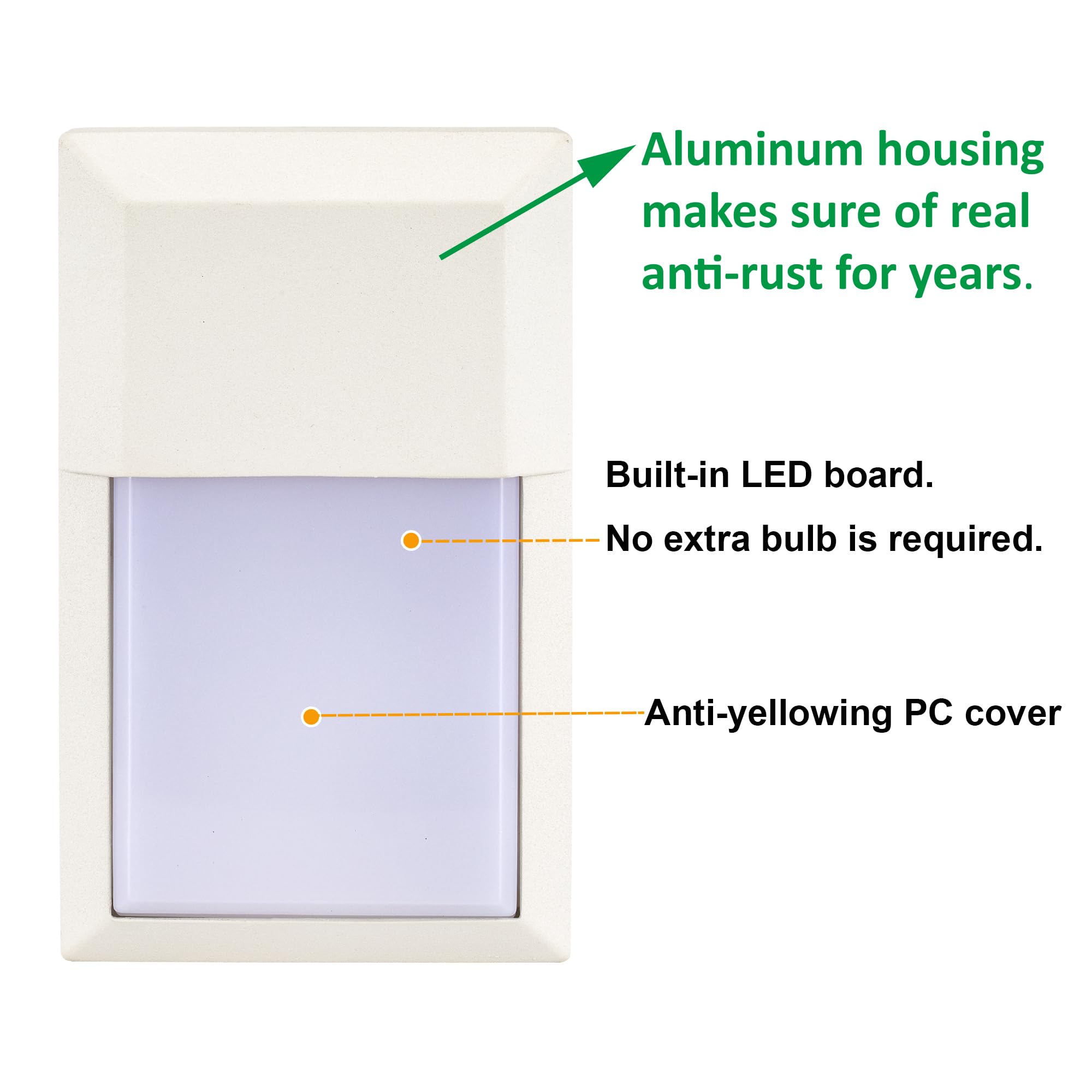 Lit-Path Outdoor Sconce Wall Light  Led Wall Lantern 5000K  Porch Lighting Fixture  12W 1000 Lumens  Aluminum Housing Plus Pc  White Finish  1-Pack