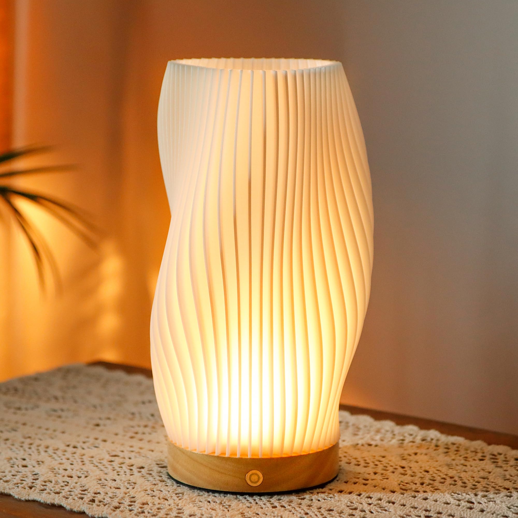 JHY DESIGN Rechargeable Touch Table Lamp 3D-Printing Dimmable Battery Powered Lamp with Woodbase Bedside Lamp for Bedroom Nights