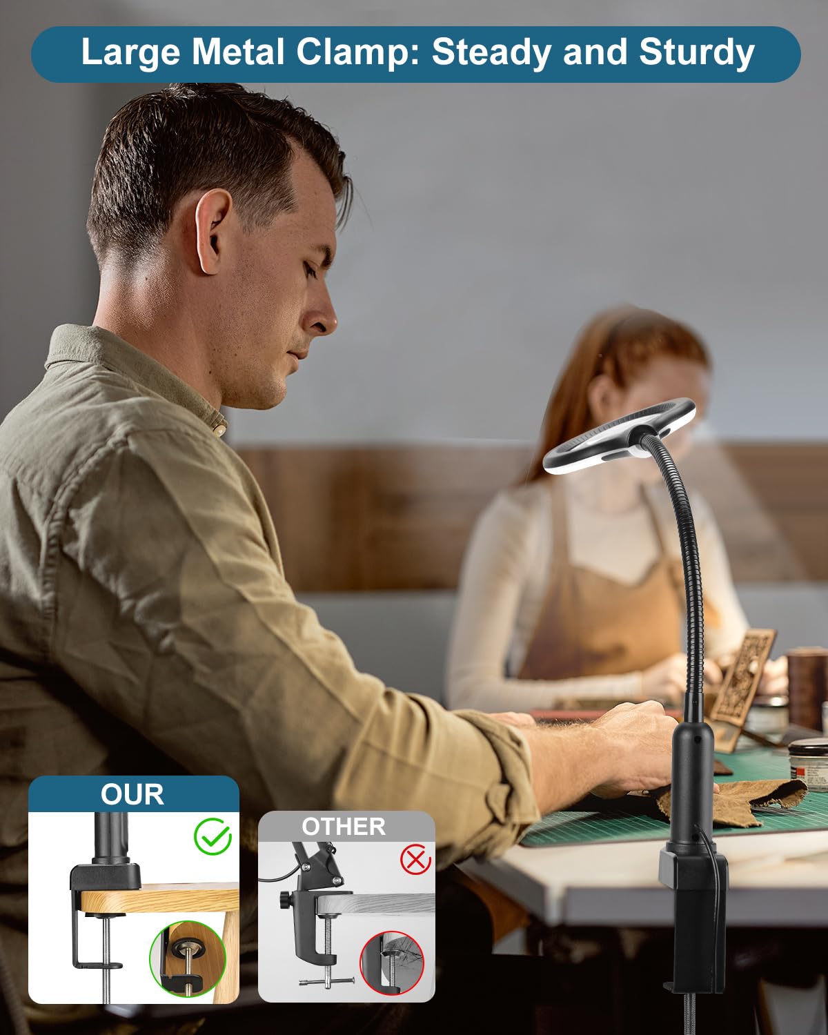 10X Magnifying Glass With Light And Stand, Led 5 Color Modes, Brightness Stepless Dimming Lighted Magnifier Hands Free, Flexible