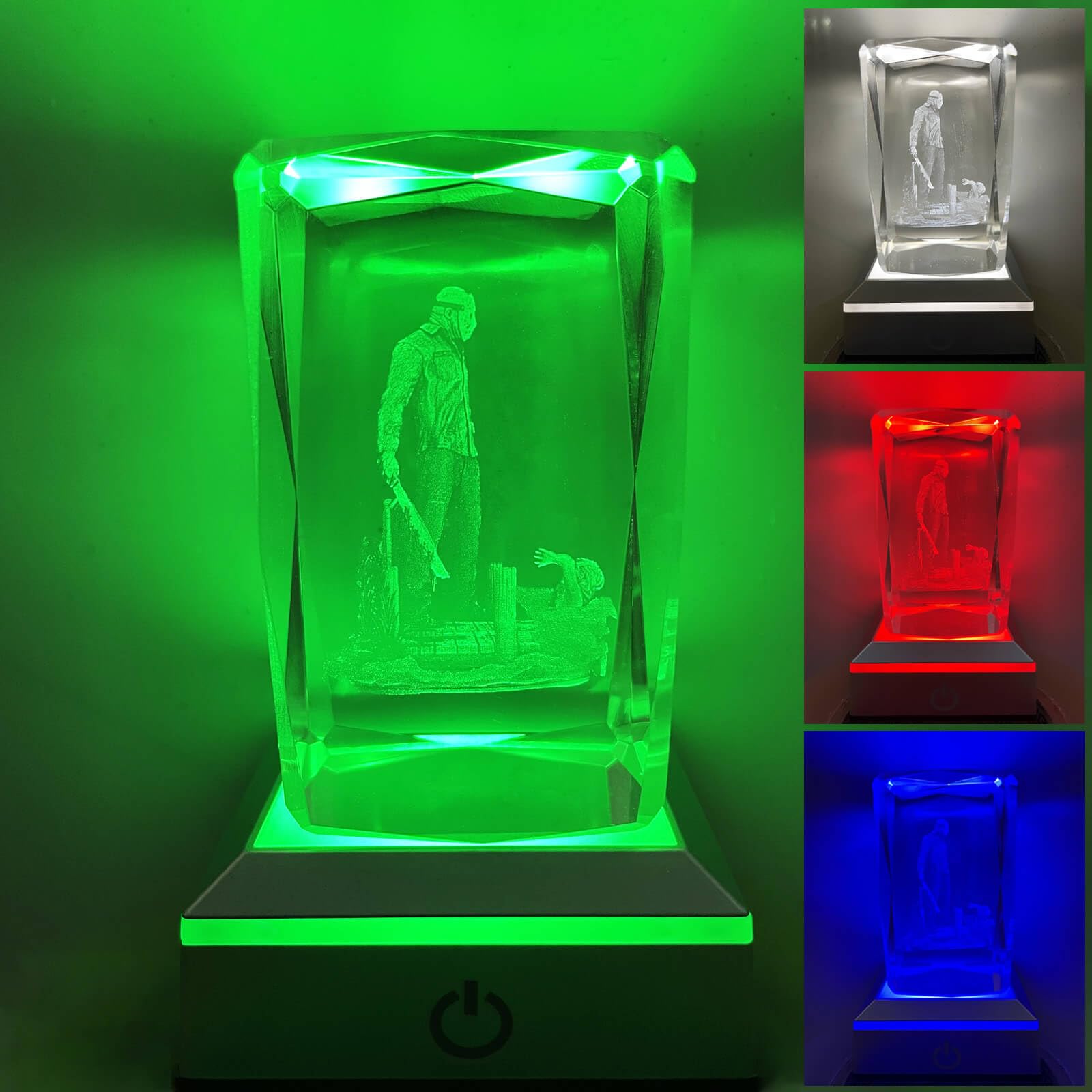 POCOSER Horror Movie Merchandise Gifts Classic Character Figures 3D Crystal Lamp with Base, Scary Colorful LED Night Light Gift 