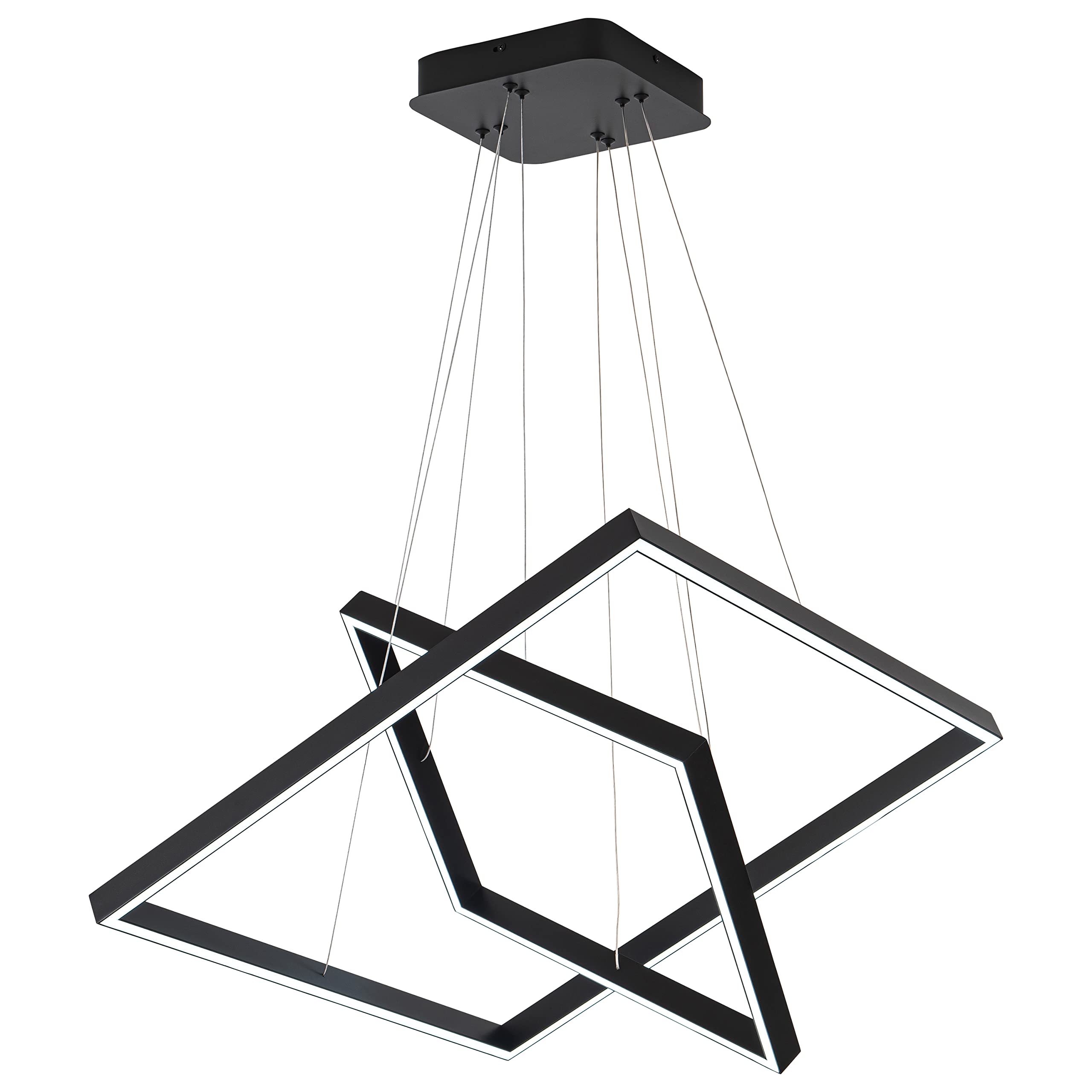 WELAKI Modern Square LED Chandelier Lighting  Square LED Pendant Ceiling Light Fixture  2-Ring Dimmable Contemporary Chandelier for Living Dining Room  Bedroom  Black 6000K Cool Wihite 72W