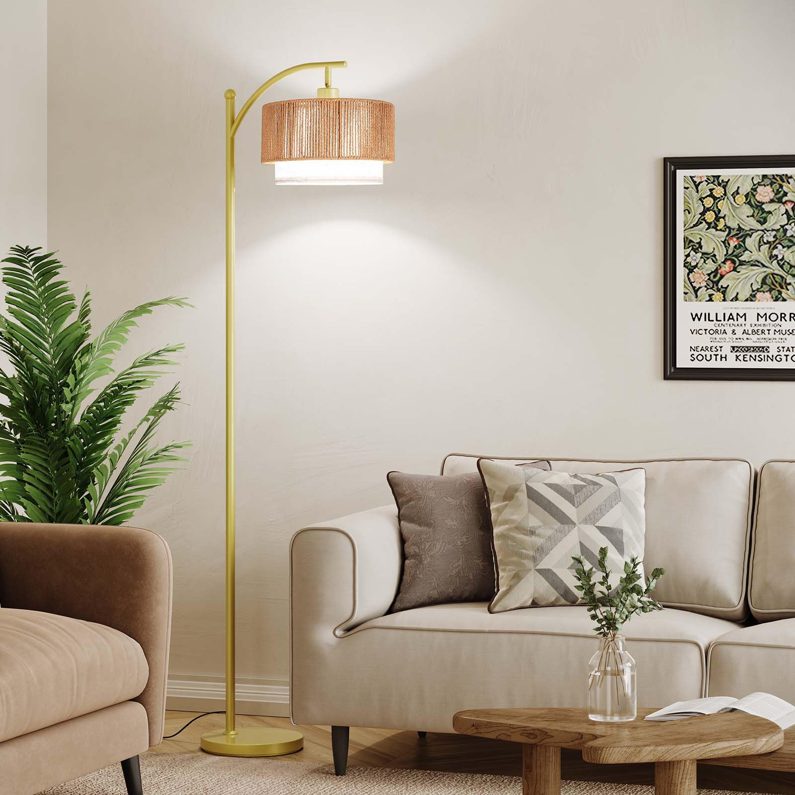Sunmory Floor Lamps For Living Room With 12W Led Bulb, Arc Floor Lamp With 3 Color Temperatures, Farmhouse Floor Lamps With Adju