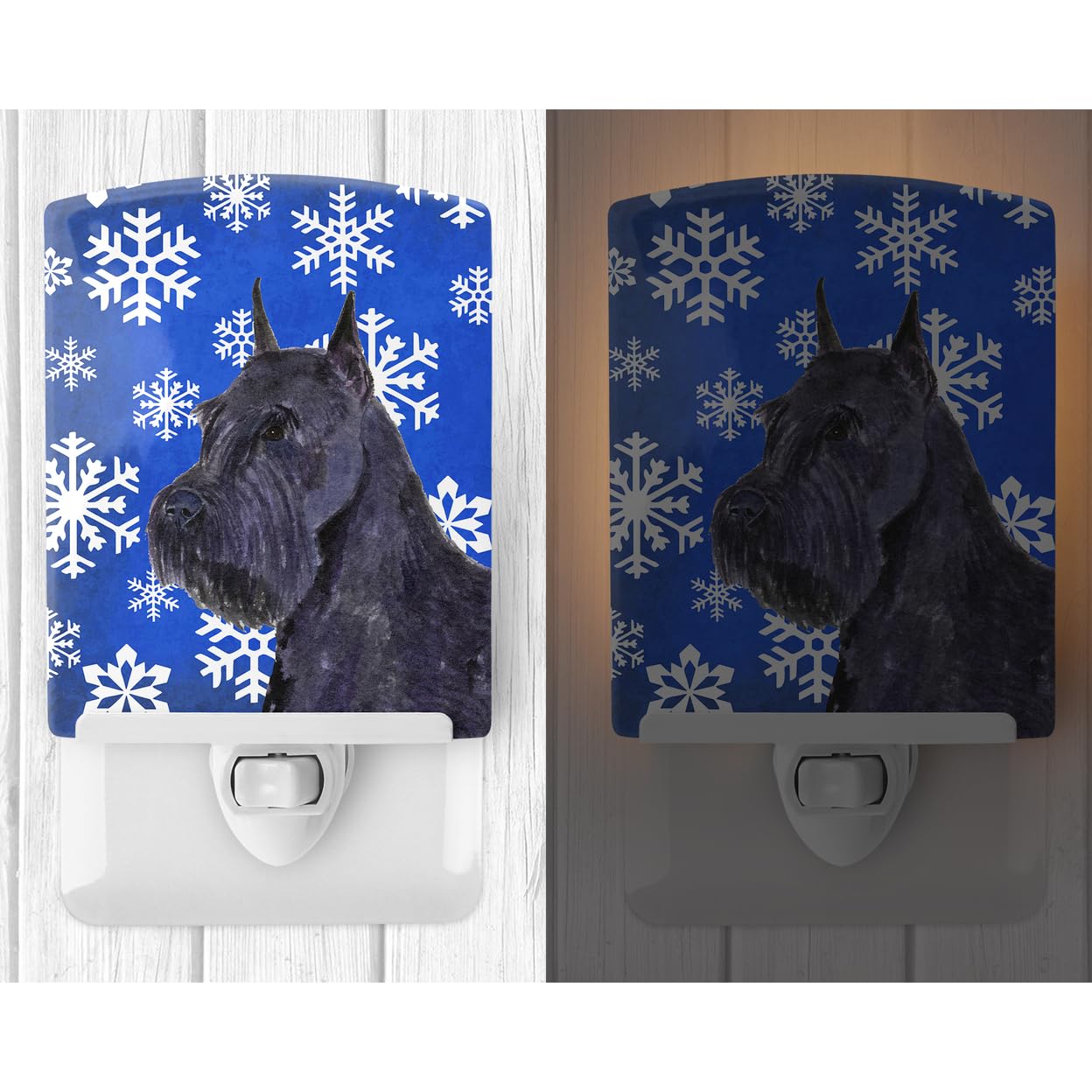 Carolines Treasures Ceramic Night Light, Schnauzer Winter Snowflakes, UL-Certified, 6x4x3in, Multicolor, Model SS4661CNL