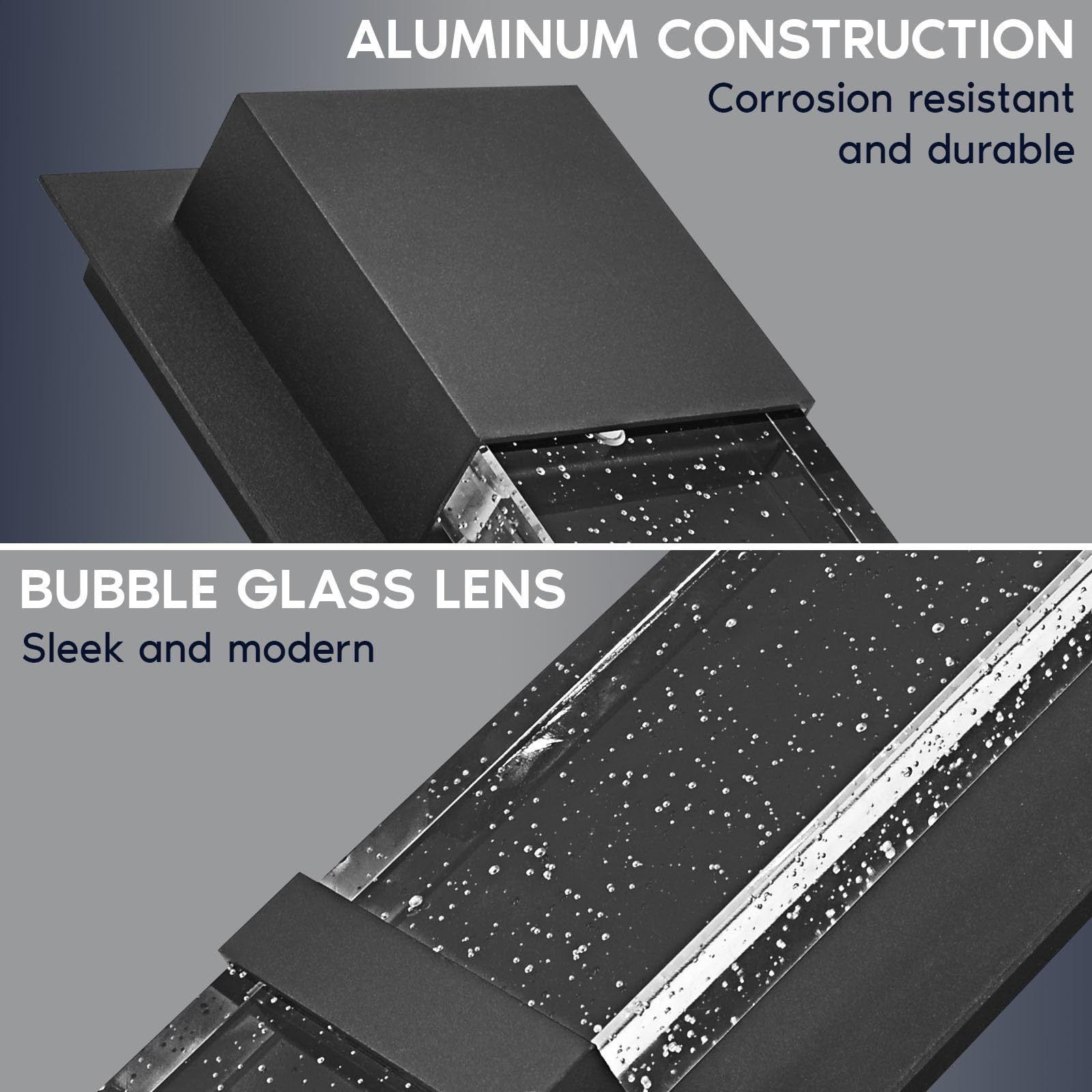 LUXRITE Modern LED Outdoor Wall Light, Seeded Bubble Glass, 12W, IP65 Waterproof, 14 Inch, Black, 2 Pack