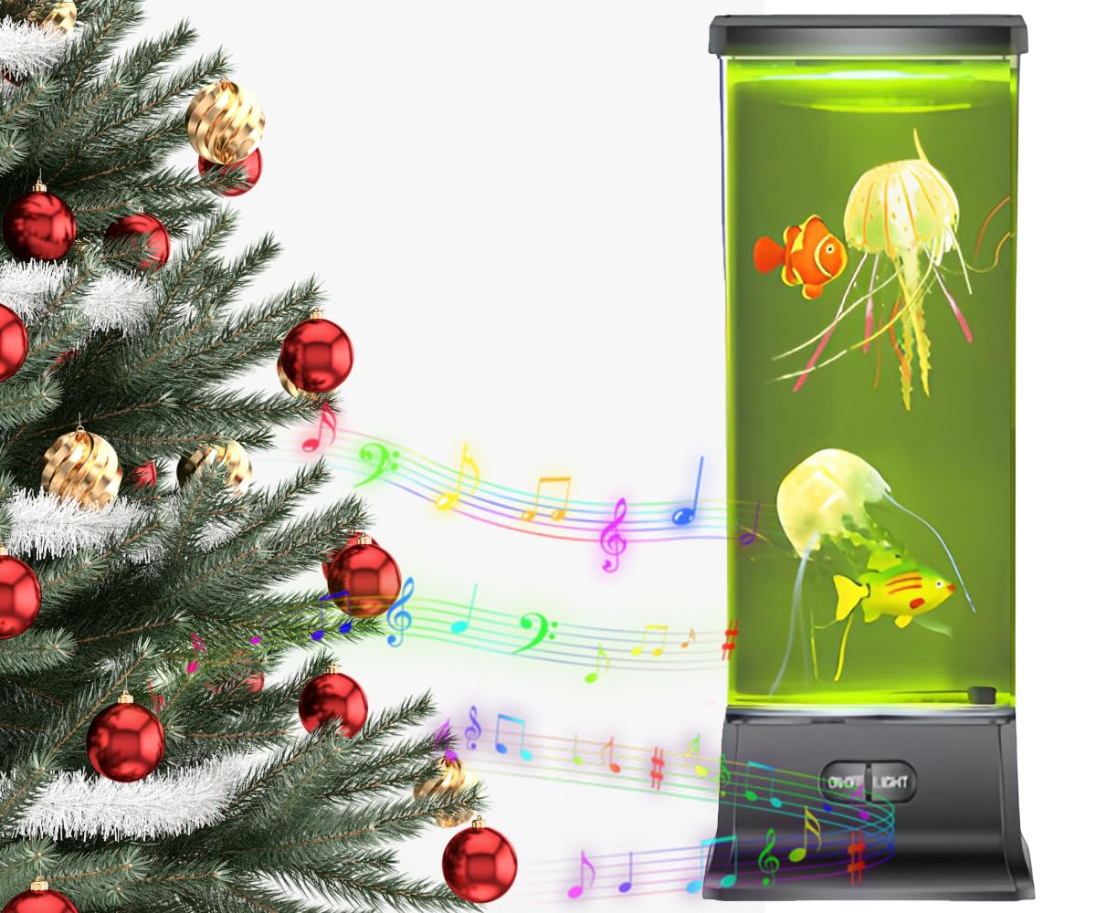 CALOVER Jellyfish Lava Lamp Night Light - 18-Color, White Noise, 5 Levels Brightness, Black, Model BH-BTJ01