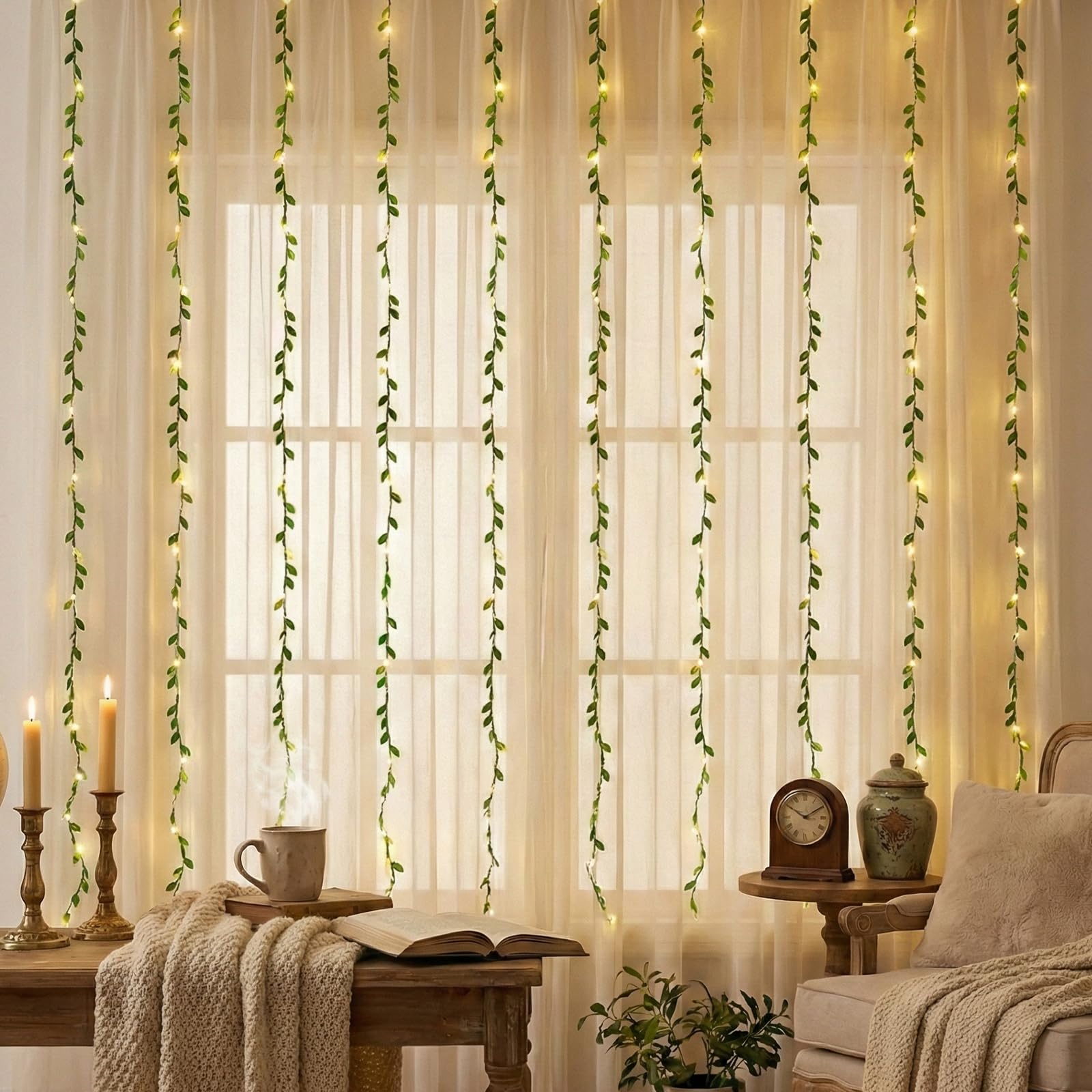 Vine with Fairy Lights USB Plug - 300 LED 9.8x9.8ft Hanging String Lights Outdoor Greenery Garland with Hook Remote for Christmas Wedding Backdrop Wall Ceiling Mantle Garden Decor DIY Crafts