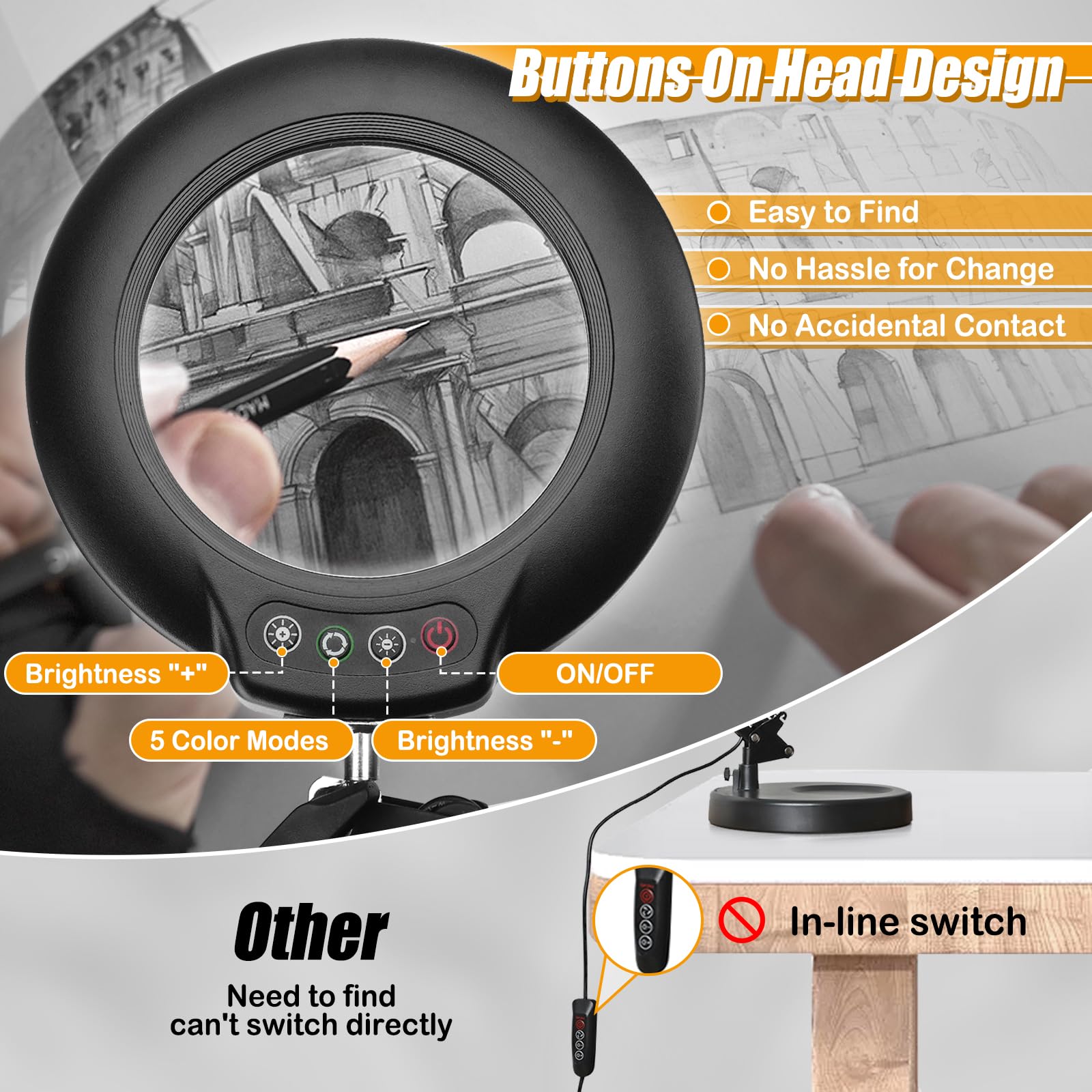 Ivmaie 10X Magnifying Glass With Light And Stand, 2-In-1 Lighted Magnifier With Clamp, 5 Color Modes Dimmable Led Desk Lamp Hands Free For Painting Craft Jewelry Sewing Hobby Model Close Work