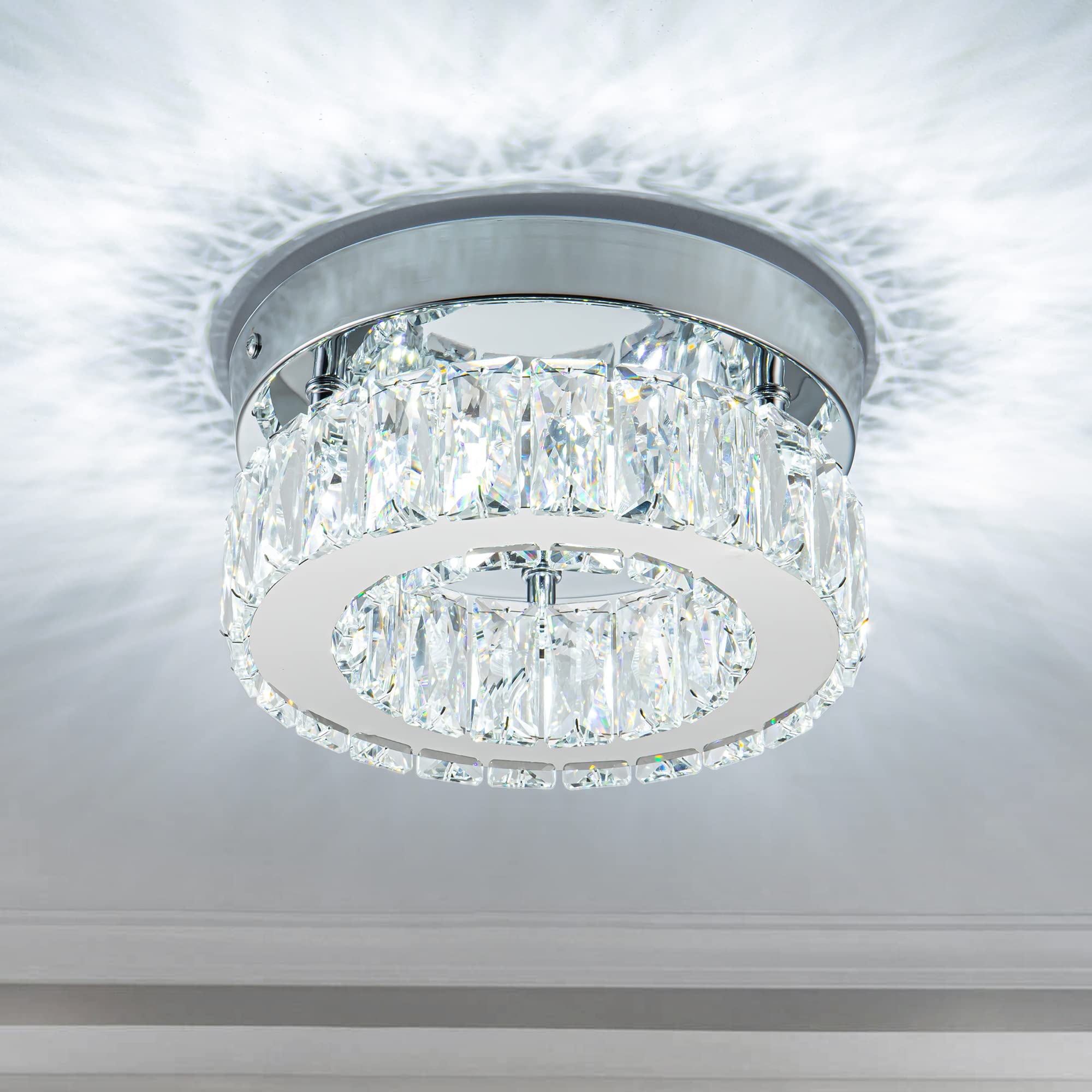 Homlaiting Mini Modern Crystal Chandeliers Led Flush Mount Light For Bedroom Kitchen Office
