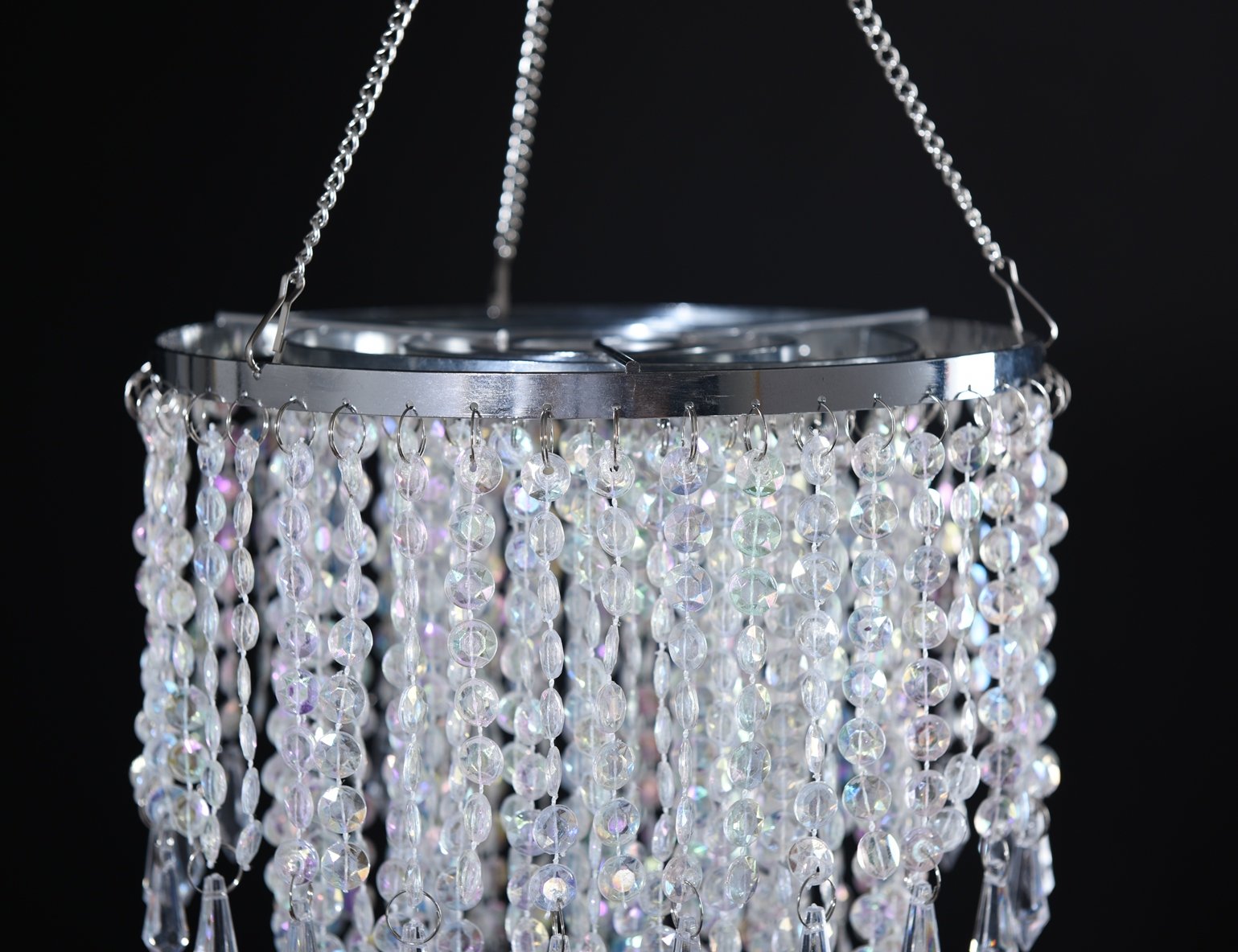 Flavorthings 3 Tiers Iridescent Acrylic Beaded Chandelier Shade, Ceiling Light Pendant Lampshade With Crystal Beads For Wedding