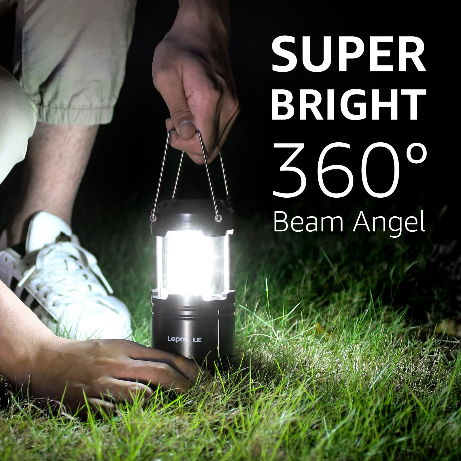 Lepro LED Camping Lanterns, Battery Powered, IPX4 Water Resistant, 2 Pack, Black, Model 3300007-2