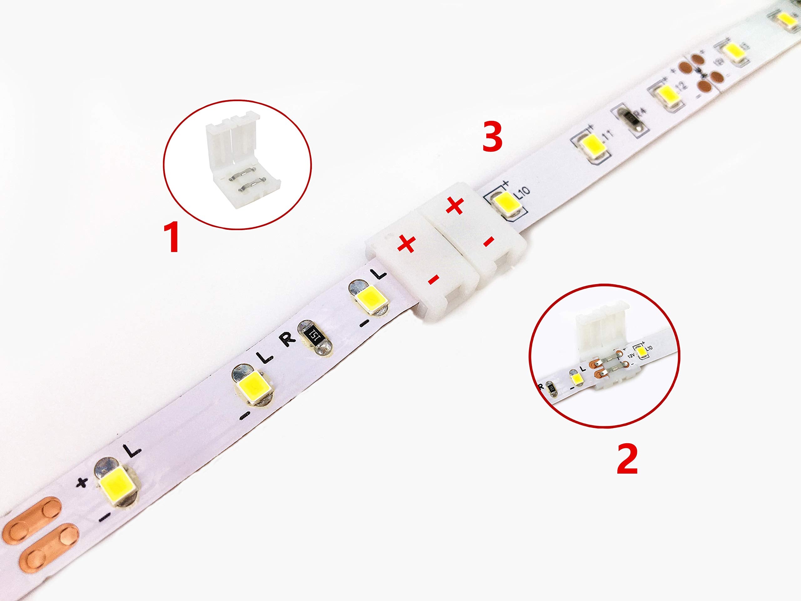 HUALAND 20PCS 2Pin LED Light Strip Connector - Box Adapter for 8mm 3528 SMD Strips - Metal - White