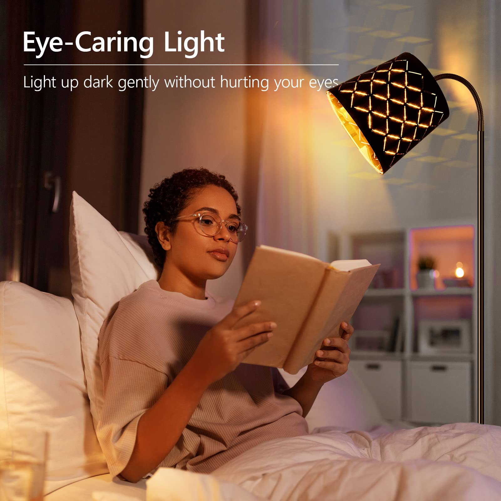 Auquee Led Floor Lamp With Adjustable Gooseneck, Linen Shade, Modern Design For Living Room, Office