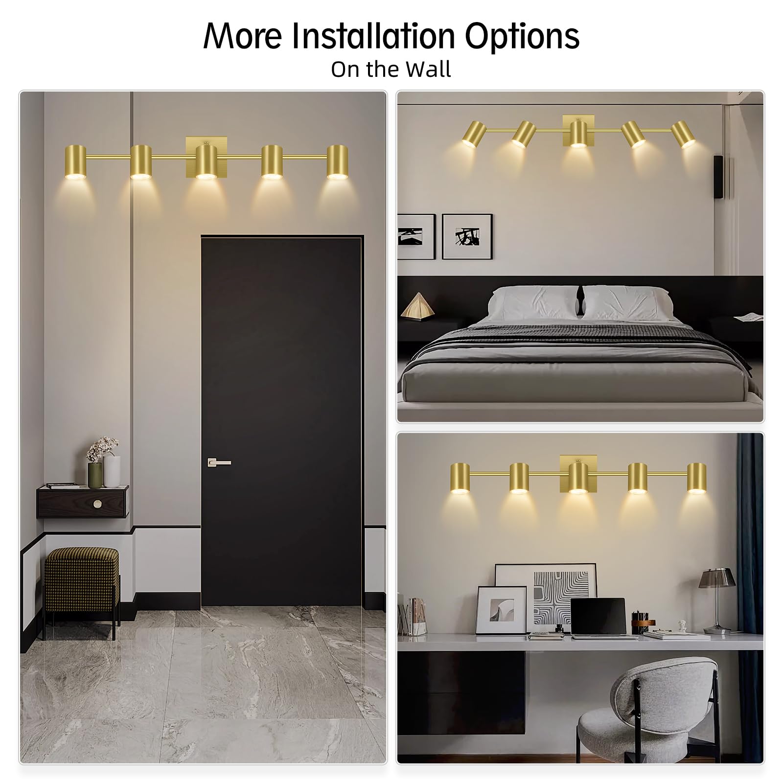 Boostarea 5 Light Track Lighting Fixtures Ceiling, Gold Kitchen Lighting Fixtures Ceiling, Led Track Lighting Kit, Rotatable Lig