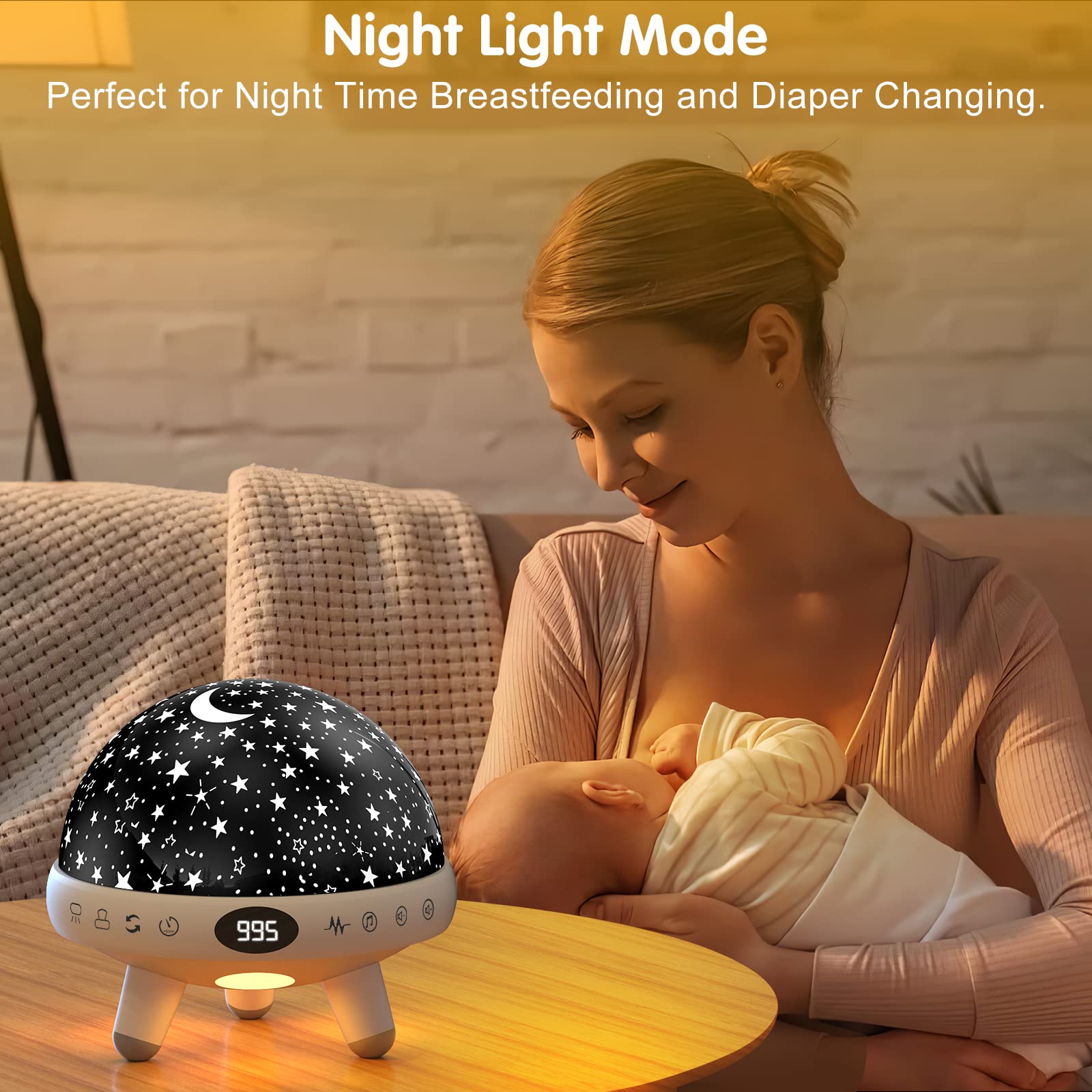 YACHANCE Kids Sound Machine & Night Light Projector, 29 Soothing Sounds, White, Model YC-008, Nursery Lamp for Baby Sleep