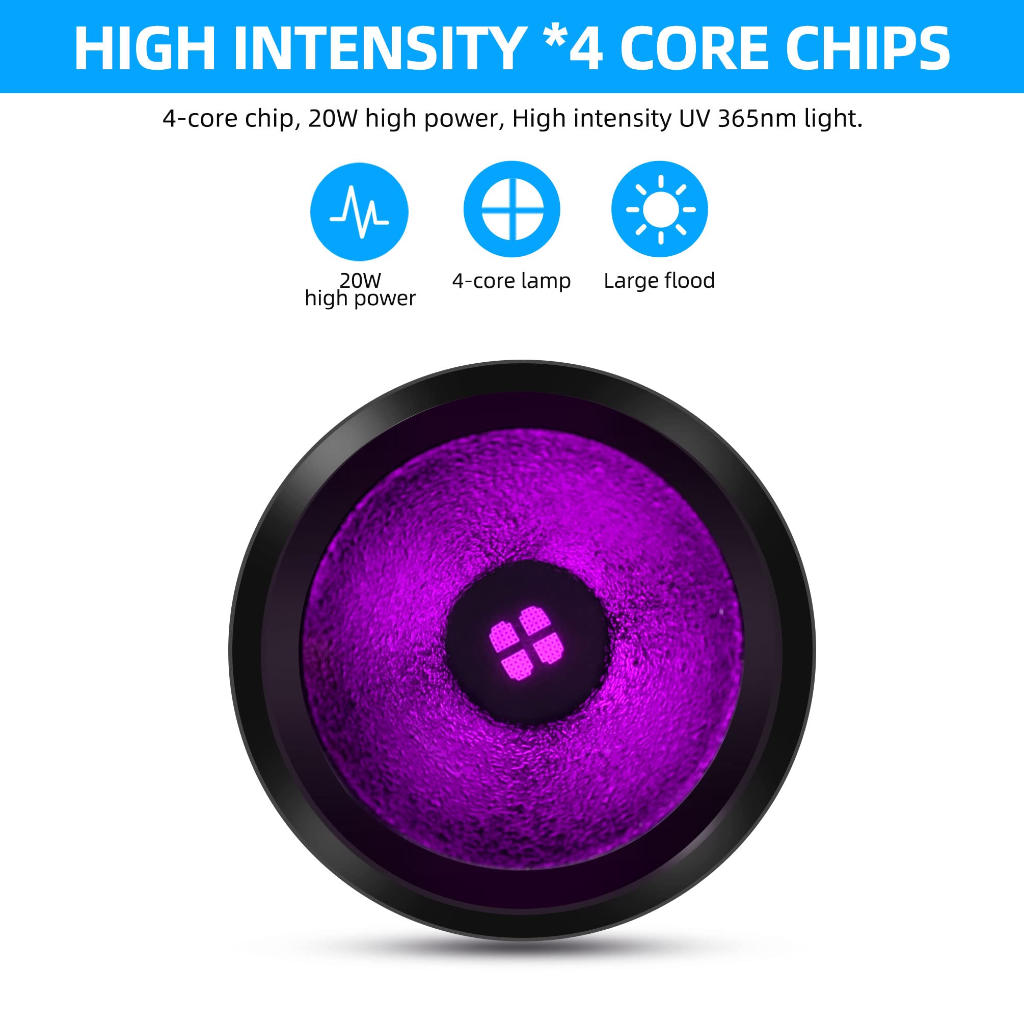 DARKBEAM UV Flashlight - 20W LED Black Light, 365nm USB-C Rechargeable, Aluminum, Model B14, Ideal for Pet Urine Detection & Resin Curing