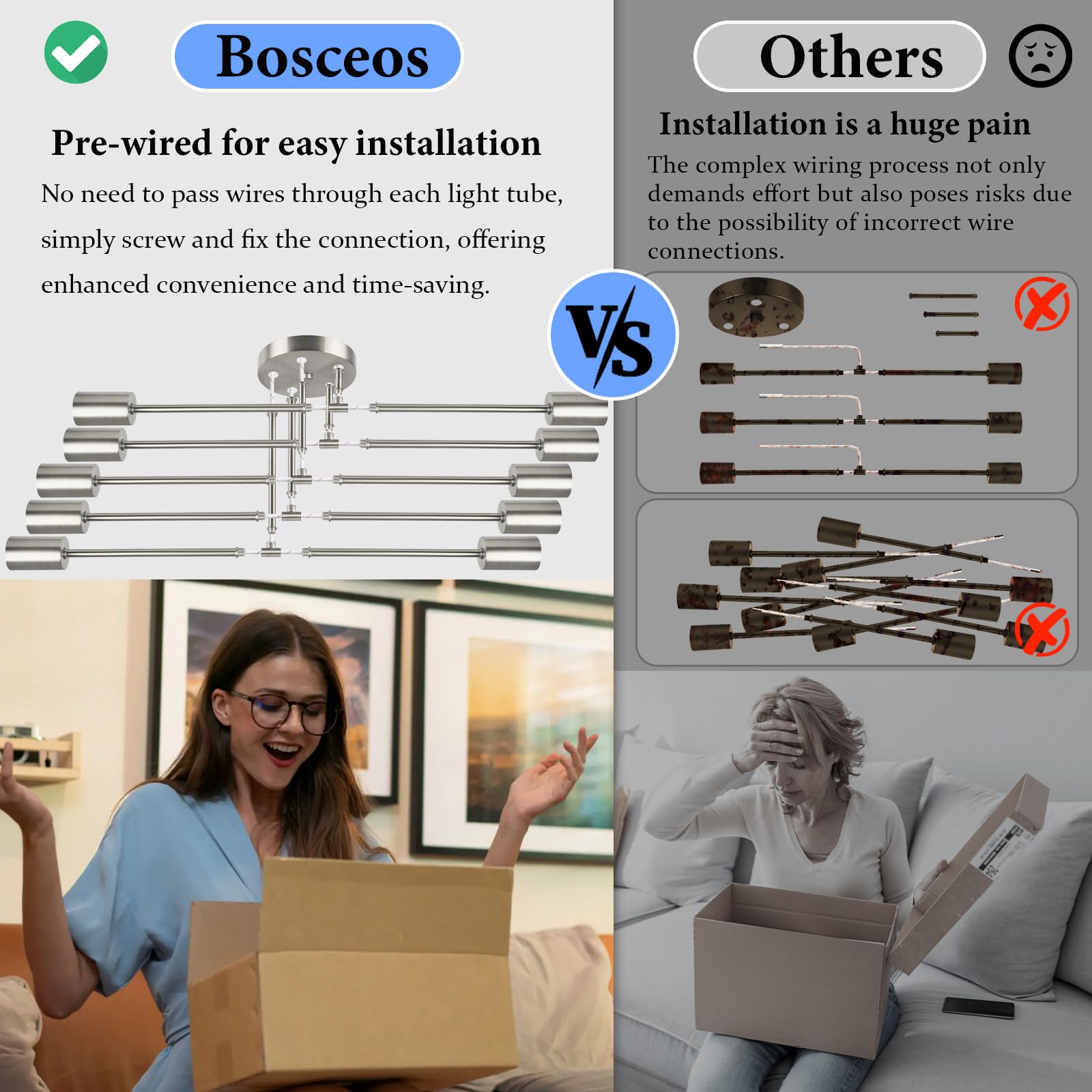 Semi Flush Mount Ceiling Light Fixture, 10-Light Modern Brushed Nickel Sputnik Chandelier Industrial Ceiling Lamp For Kitchen Di