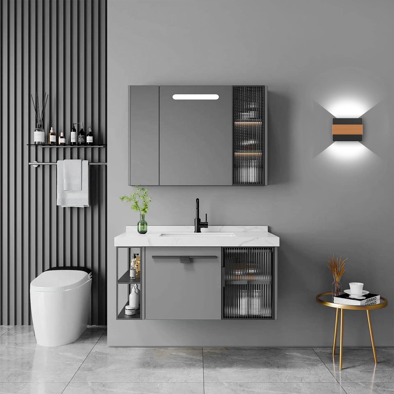 Kawell LED Wall Sconces 10W Up Down Lighting Fixtures, Aluminum, Black & Golden 6000K, Model 33-AU395-BG-CW(US)