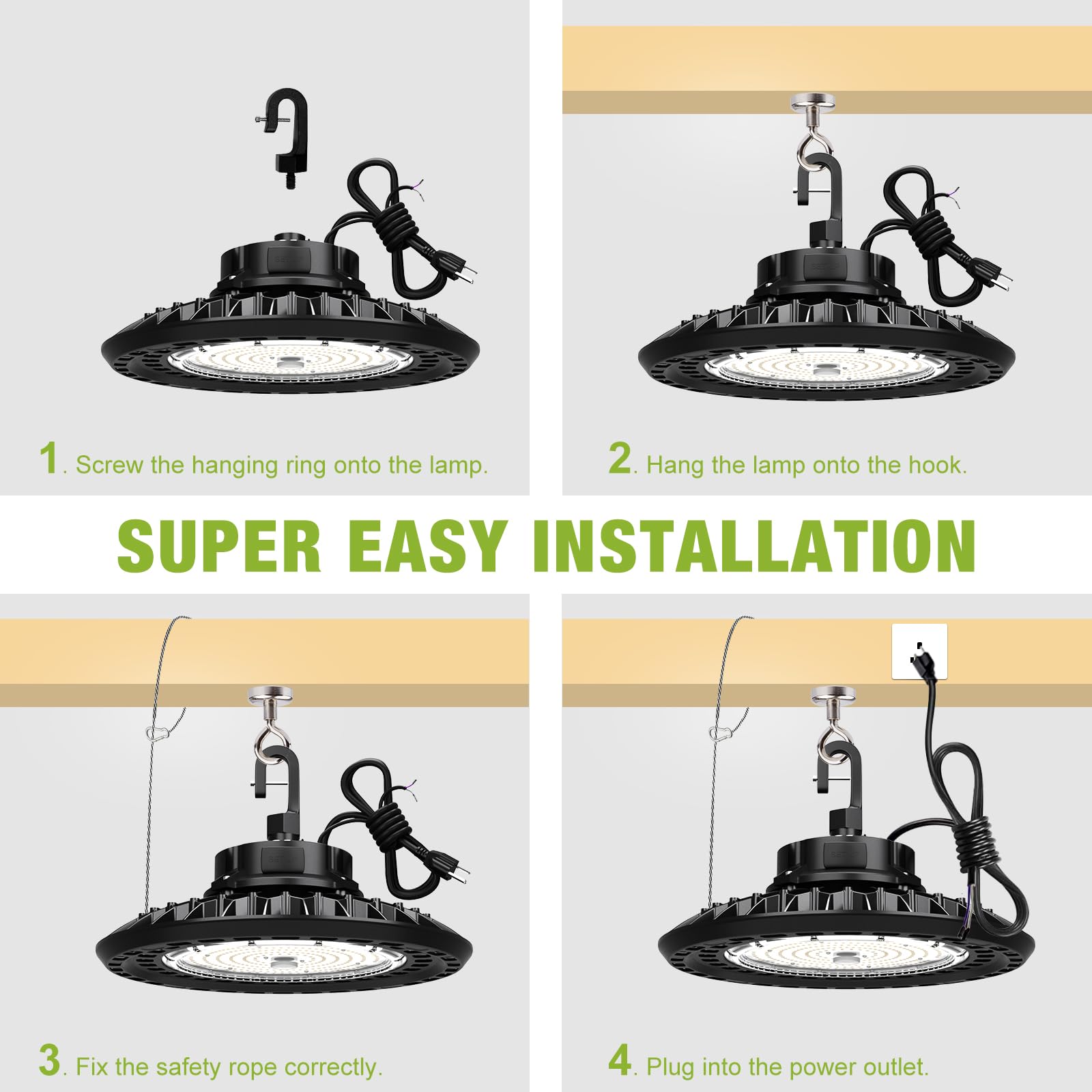 Yxl 240W 2 Pack Super Bright High Bay Led Lights, Ufo High Bay Led Shop Lights 36000Lm 5000K, 0-10V Dimmable,Us Plug 5' Cable, 100-277V High Bay Lights For Shop Barn Warehouse,Ul