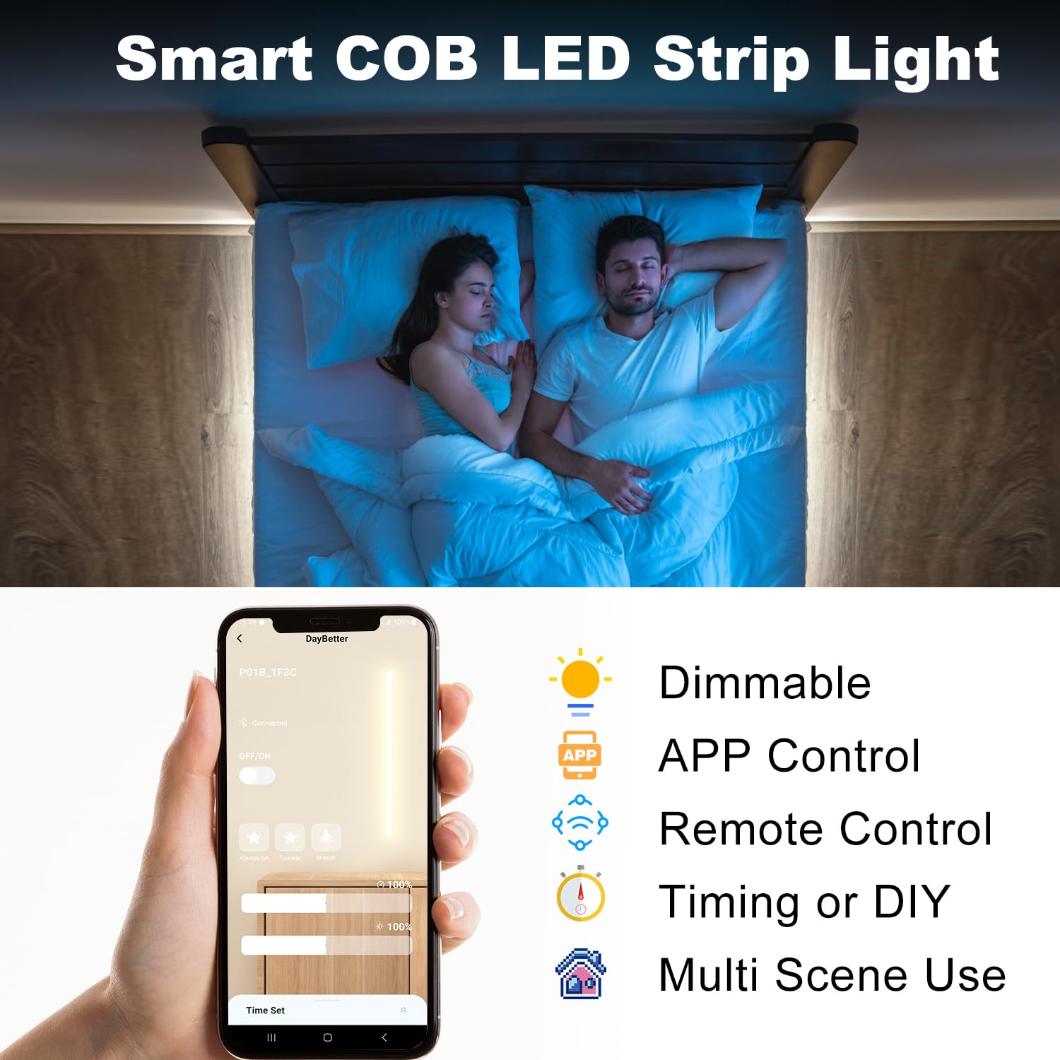 Daybetter Cob Led Strip Lights, 32.8 Ft/10 M 3200 Leds Bright Daylight White Led Light Strips With Remote And App, 6500K Dimmabl