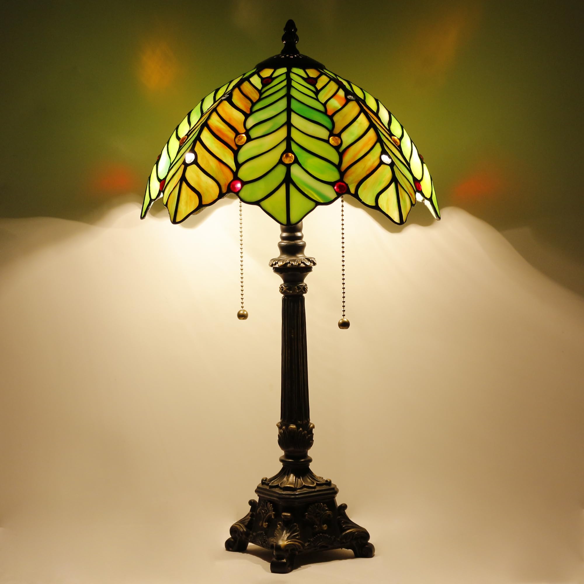 L-Juicwe Tiffany Lamp Stained Glass Table Lamp Brown Green Leaf Style 12  12  21 Inches Desk Reading Light for Bedroom Office Gi