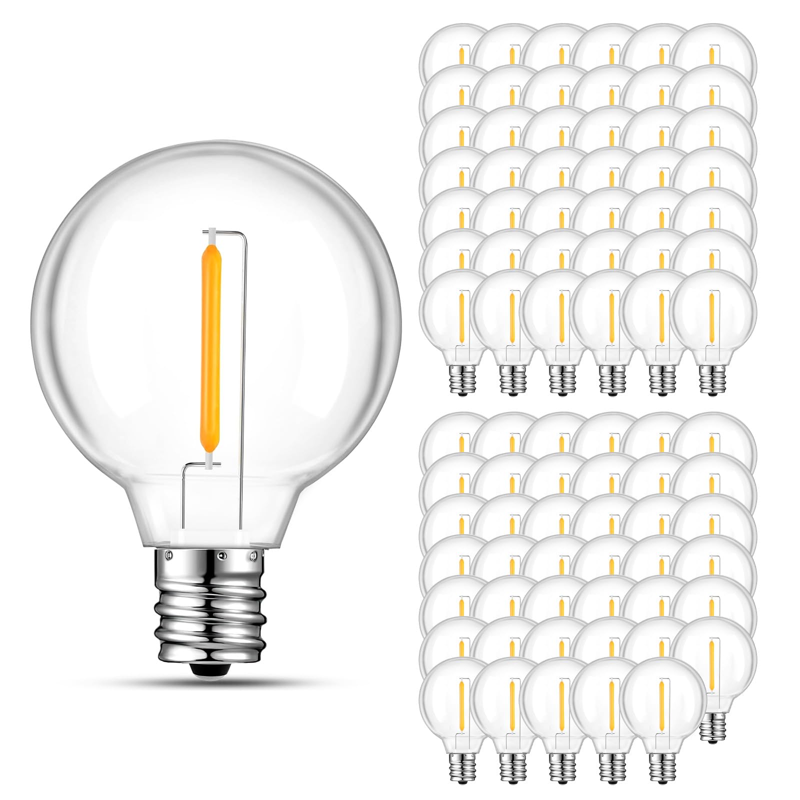 GvvooHome 70 Pack LED G40 Replacement Bulbs for String Lights  Shatterproof Plastic Globe Bulb for Indoor Outdoor Patio Decor  E12 Candelabra Socket Base  Warm White