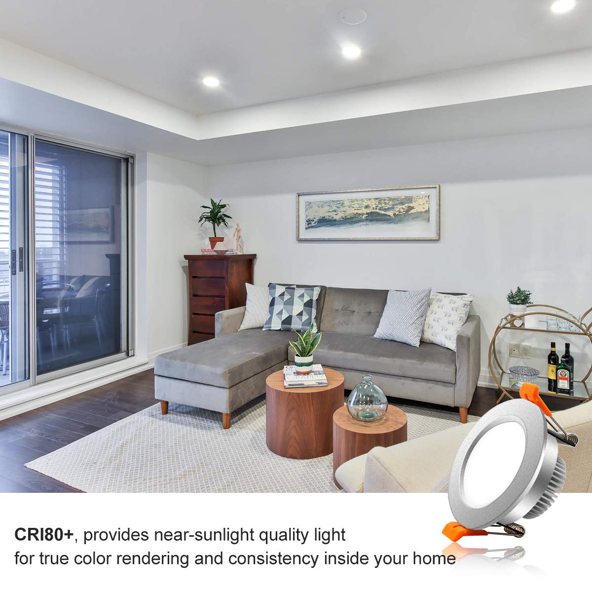 Ygs-Tech 3 Inch Led Recessed Lighting, Dimmable Downlight 5W(40W Halogen Equivalent), 5000K Daylight White Led Ceiling Light, Cri80, Silver Trim With Led Driver(4 Pack)