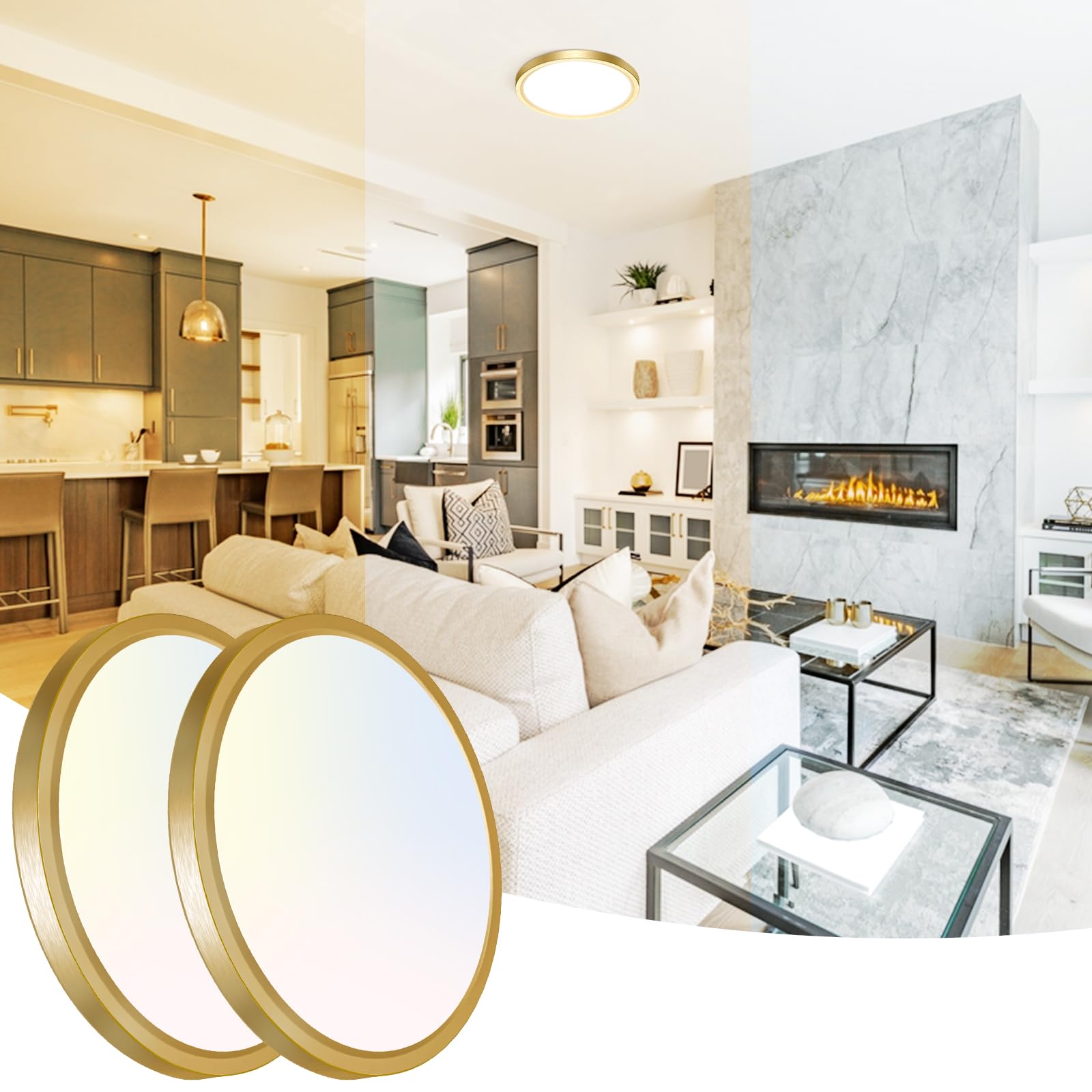 Peasur 7 Inch LED Ceiling Light Gold, 15W Slim Flush Mount Ceiling Light 3000K/4000K/6500K Adjustable, Modern Round Ceiling Ligh