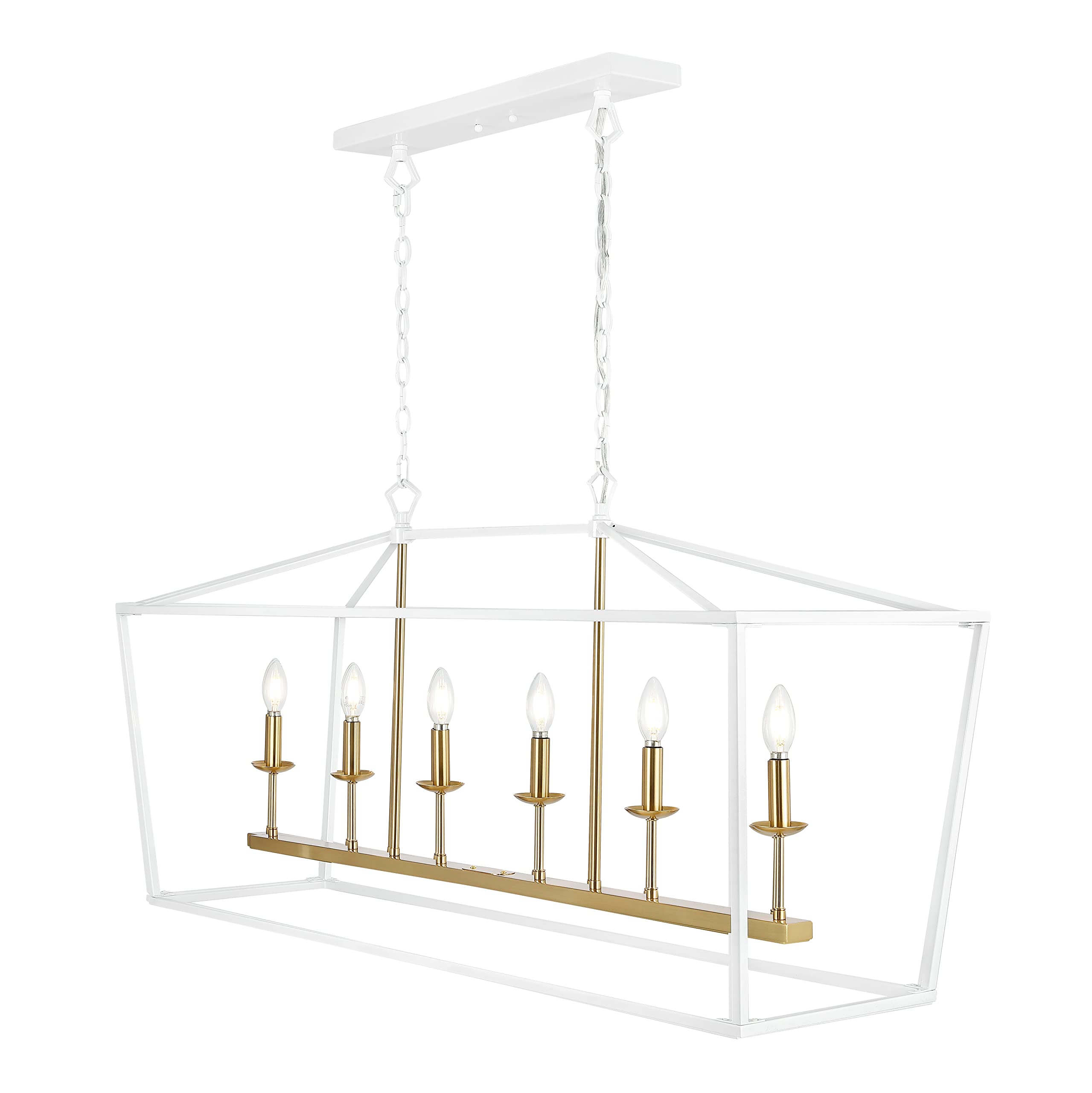 Jonathan Y 49 Metal Led Pendant Light, White/Brass Gold, Model Jyl7439E, Classic Traditional Design For Dining Room, Living Room, Kitchen