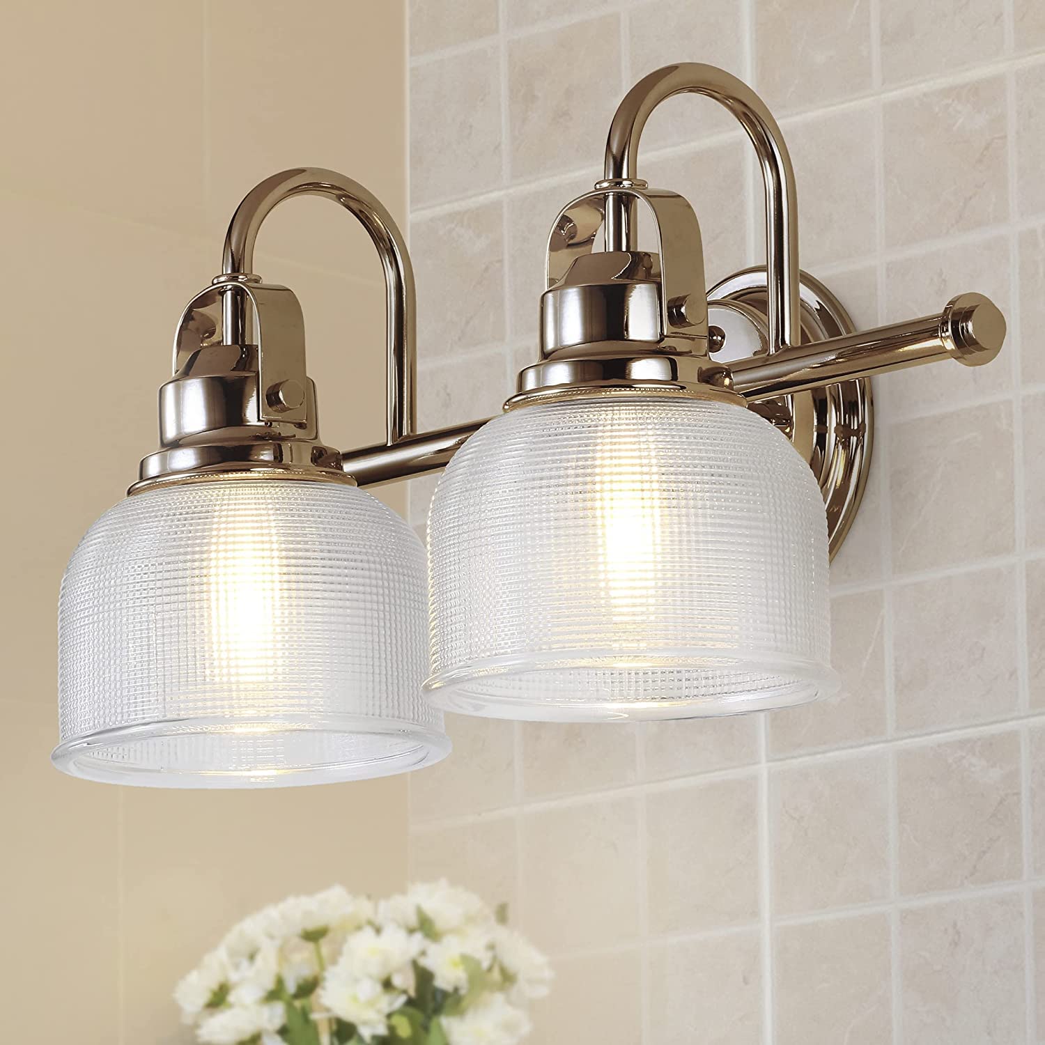 JONATHAN Y Virginia 2-Light LED Vanity Light Brass Gold Metal Glass JYL7408B