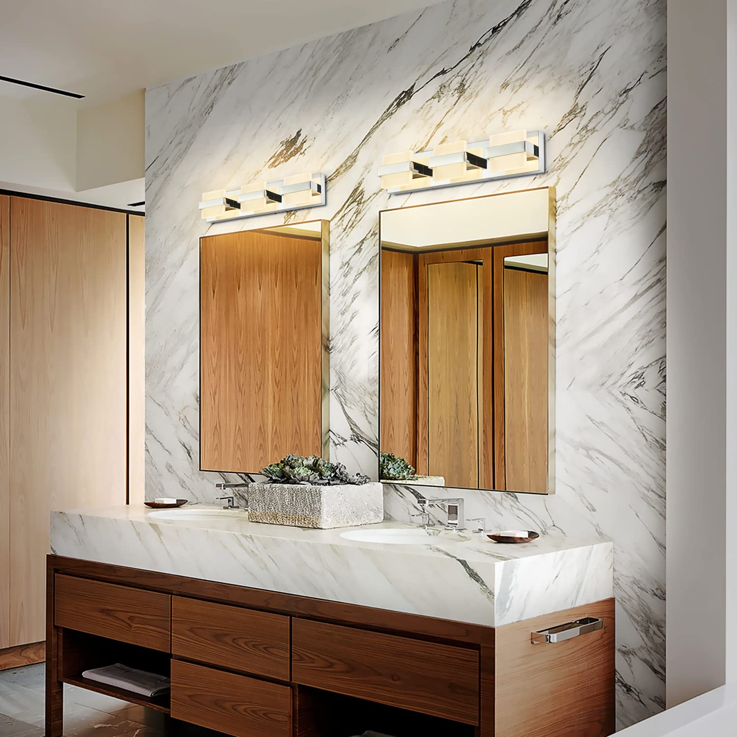 SOLFART LED Vanity Lights 3 Lights Warm Light 3000K Chrome Stainless Steel Model 7248-3T-Warm