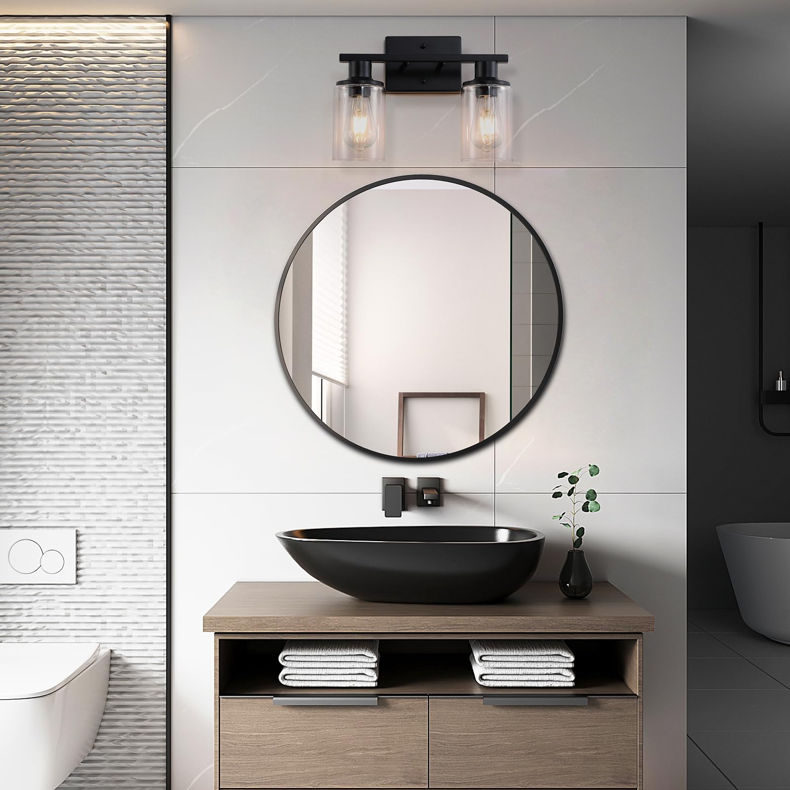 Litaddscen 2 Pack Matte Black Bathroom Light Fixtures Over Mirror,2-Light Bathroom Vanity Light With Clear Glass Shade,Modern Fa