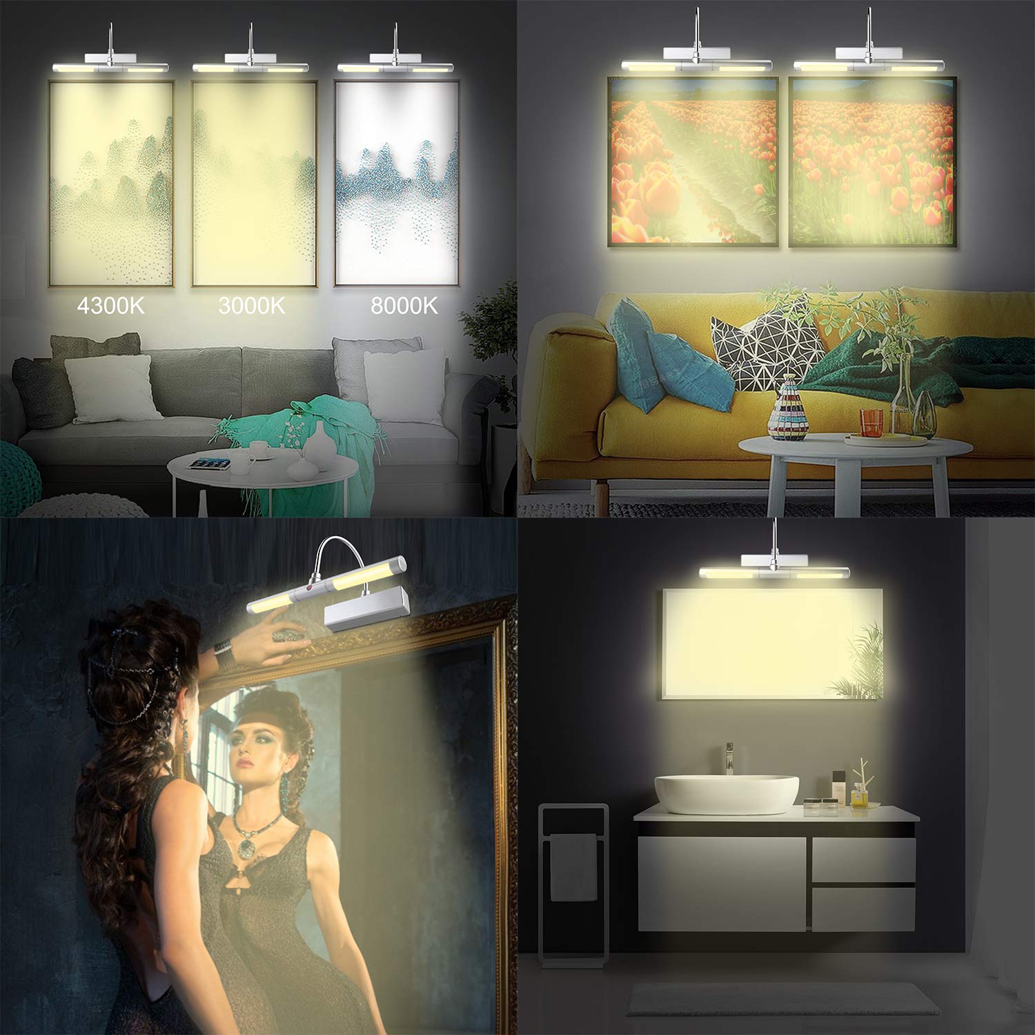 LUXSWAY Battery Powered Picture Light, Wireless Art Display Light, 3 Brightness Modes, 8.9 Inch, Silver, Model DY602YW-Silver