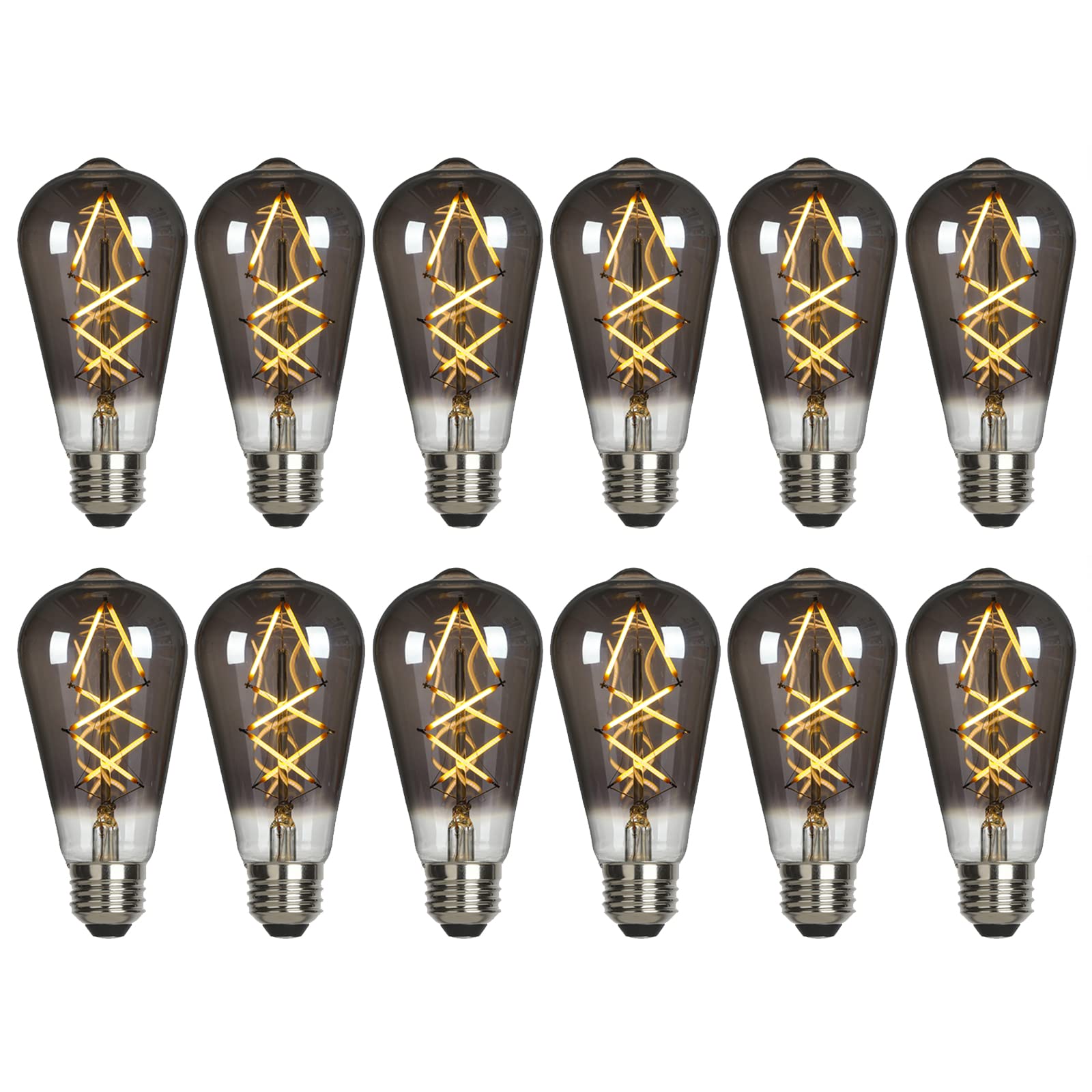 Omed St58/St19 Smoke Grey Dimmable Led Edison Bulbs 60 Watt Equivalent, 6W 2700K Soft White Vintage Fishbone Filament Edison Bul