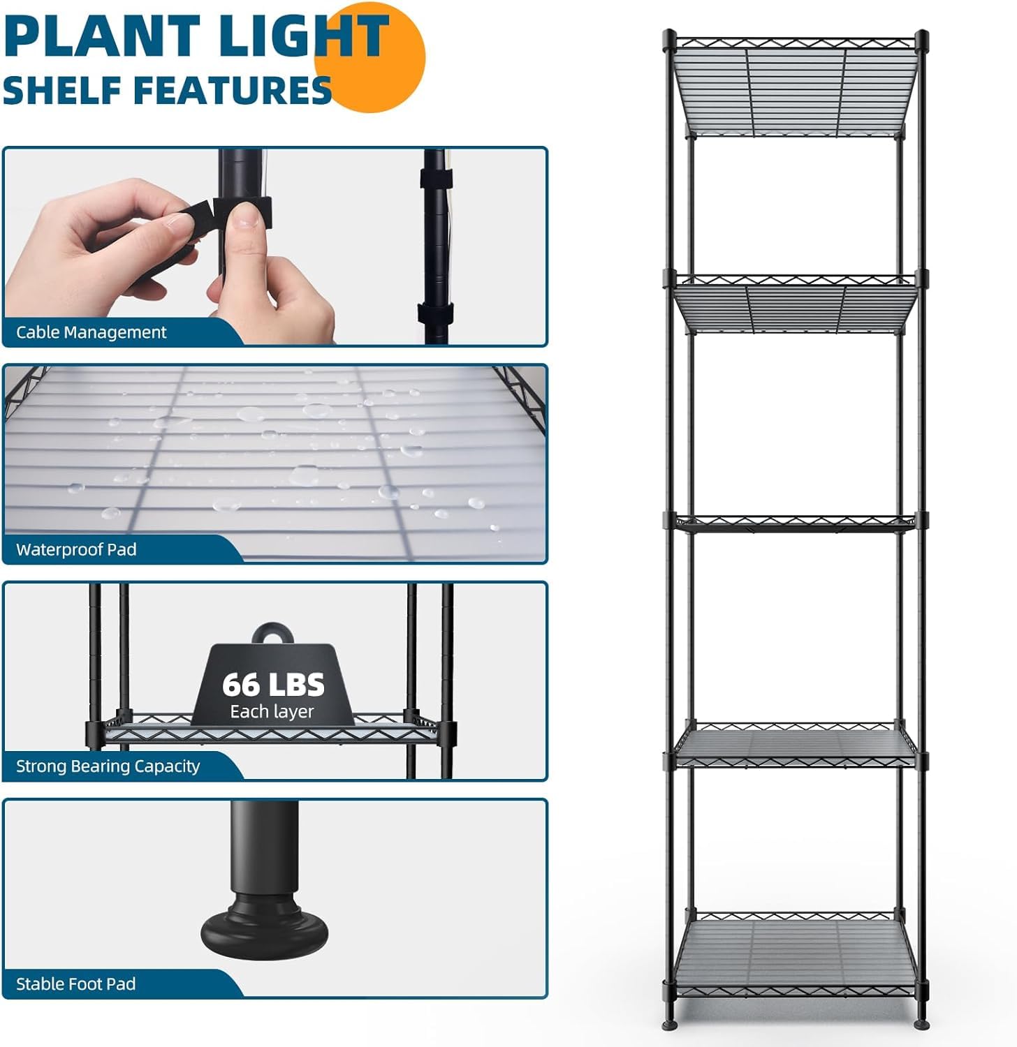 Barrina Plant Shelf With Grow Light, 5-Tier, Plant Stand With 40W Ultra-Thin Grow Light Panel For Hydroponics, Seedlings, Succul