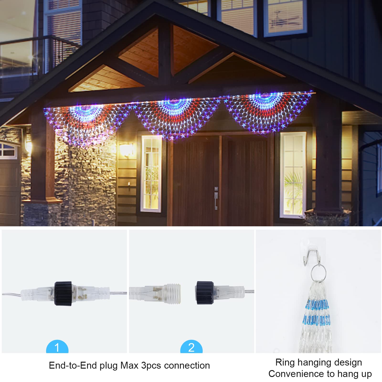 HYH American Flag LED Lights - Waterproof Half Fan Decoration - 47in Multicolor Lights for Indoor/Outdoor 4th of July Celebrations