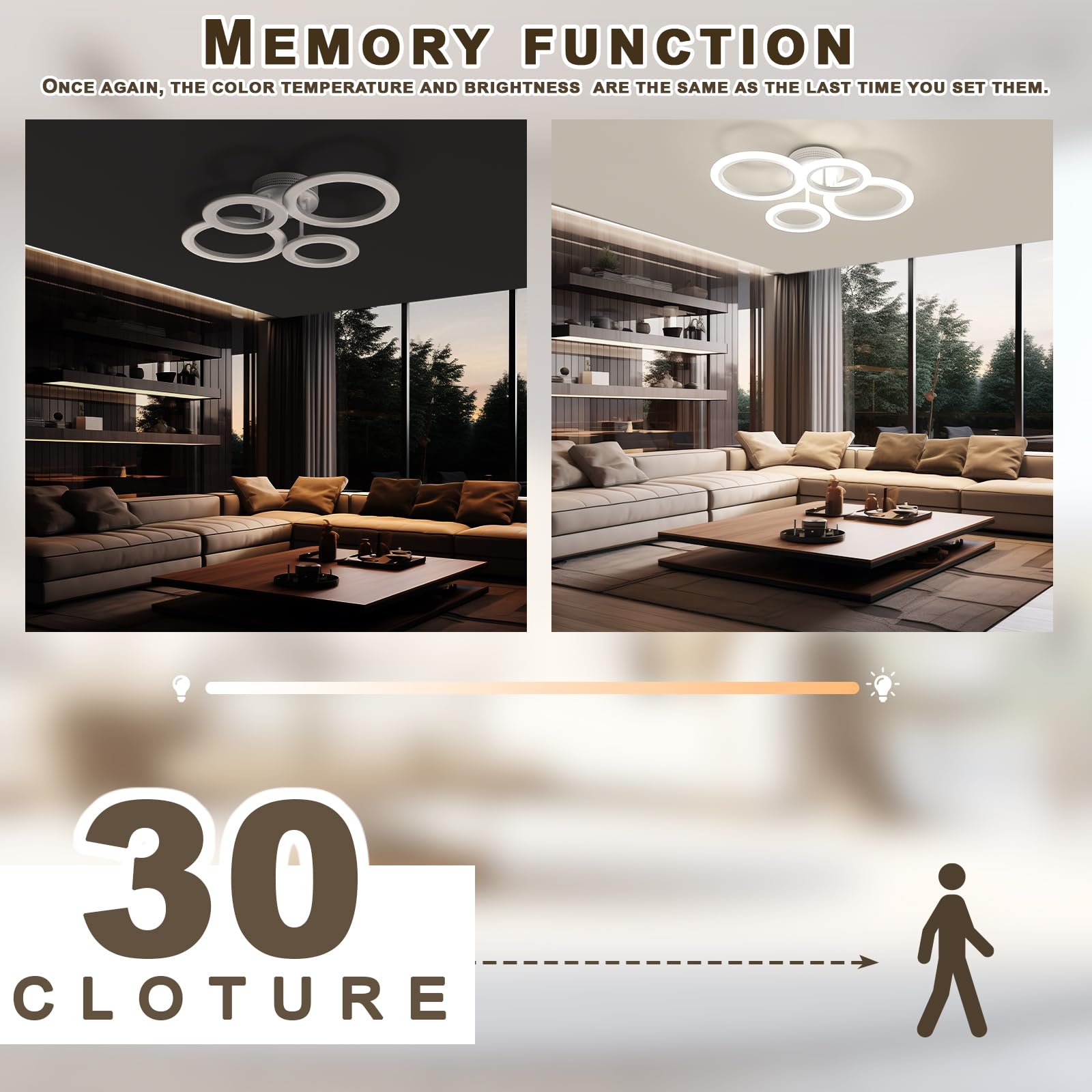 OUQI LED Ceiling Light 48W Dimmable 2800-7000K 4 Rings Modern Chandelier Flush Mount White Acrylic for Kitchen, Small Room, Bedroom