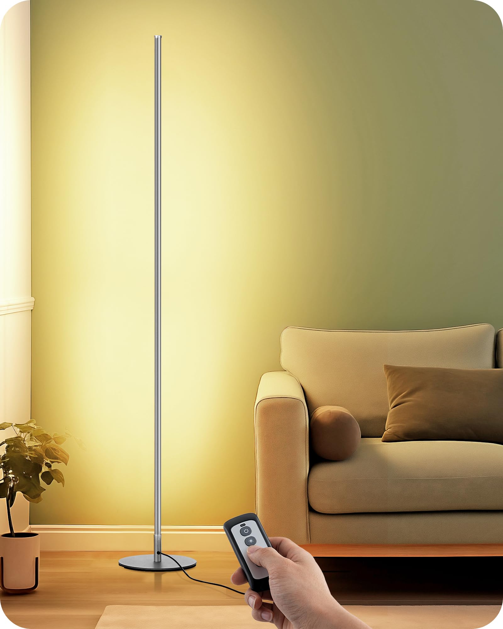 Edishine Led Corner Floor Lamp With Remote, 57.5&quot; Dimmable Slim Mood Light, Silver