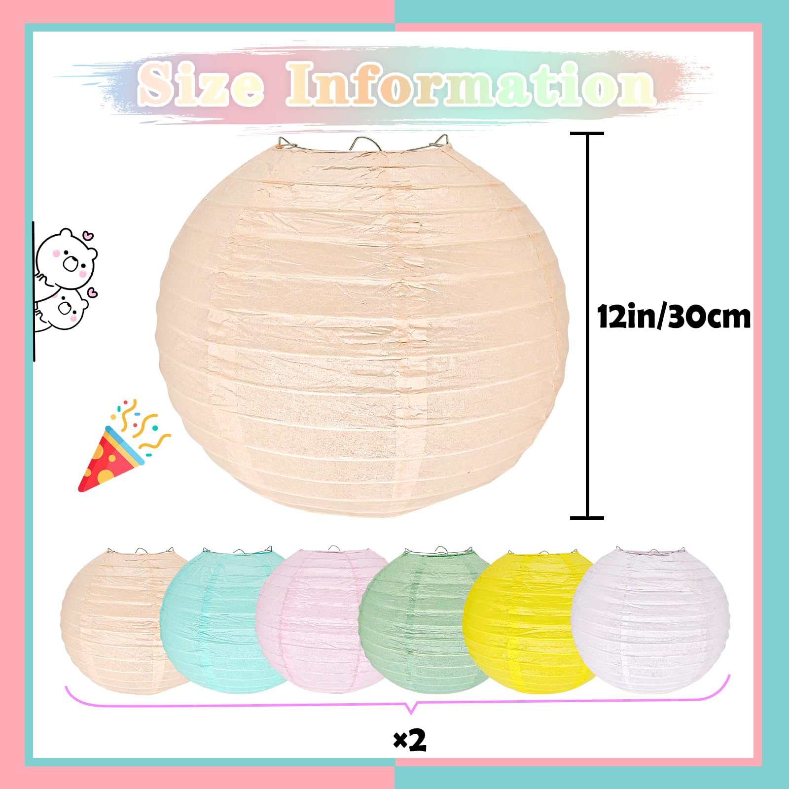 12Pcs 12'' Colorful Pastel Paper Lanterns For Spring, Classroom, Children'S Room, Mother'S Day, Baby Shower, Wedding, Birthday P