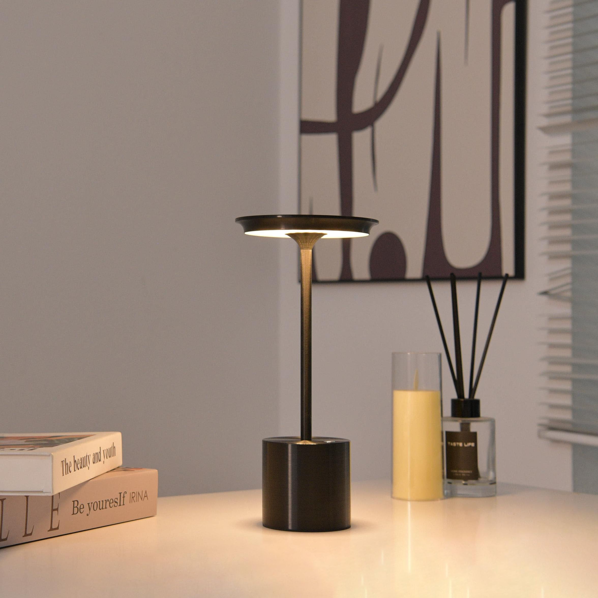 Sikevht Cordless Table Lamp, LED Light, 6000mAh Battery, 3 Color Dimming, Black, Model S823