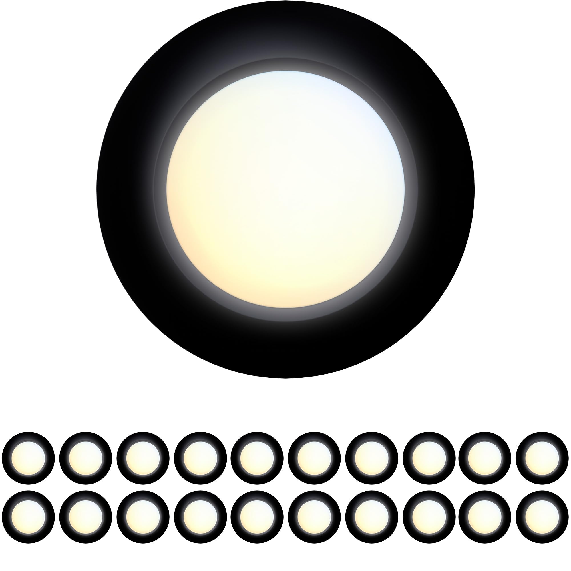 JULLISON 20 Packs 4 Inch Black LED Low Profile Recessed & Surface Mount Disk Light, Round, 10W, 600 Lumens, 5CCT Field Selectabl