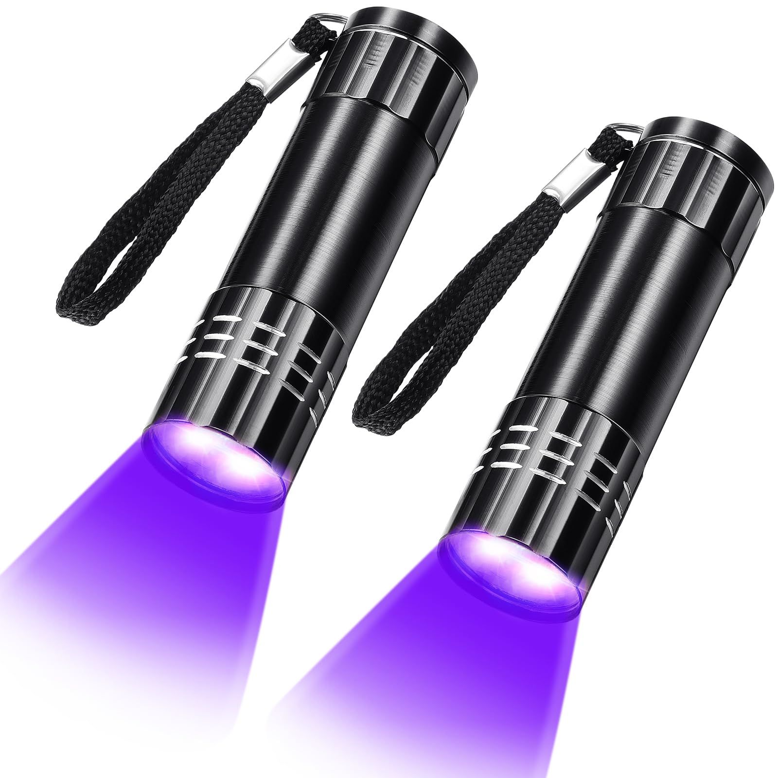 Riakrum 2 Pcs UV Blacklight Flashlights LED Handheld Mini Light Flashlight Small Portable Detector 395nm 9 LED Light for Pet, Ca