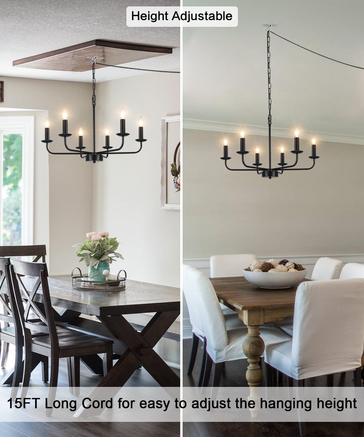 Zemsum 6-Light Plug-In Chandelier With Cord & Switch - Modern Hanging Lamp For Home Decor