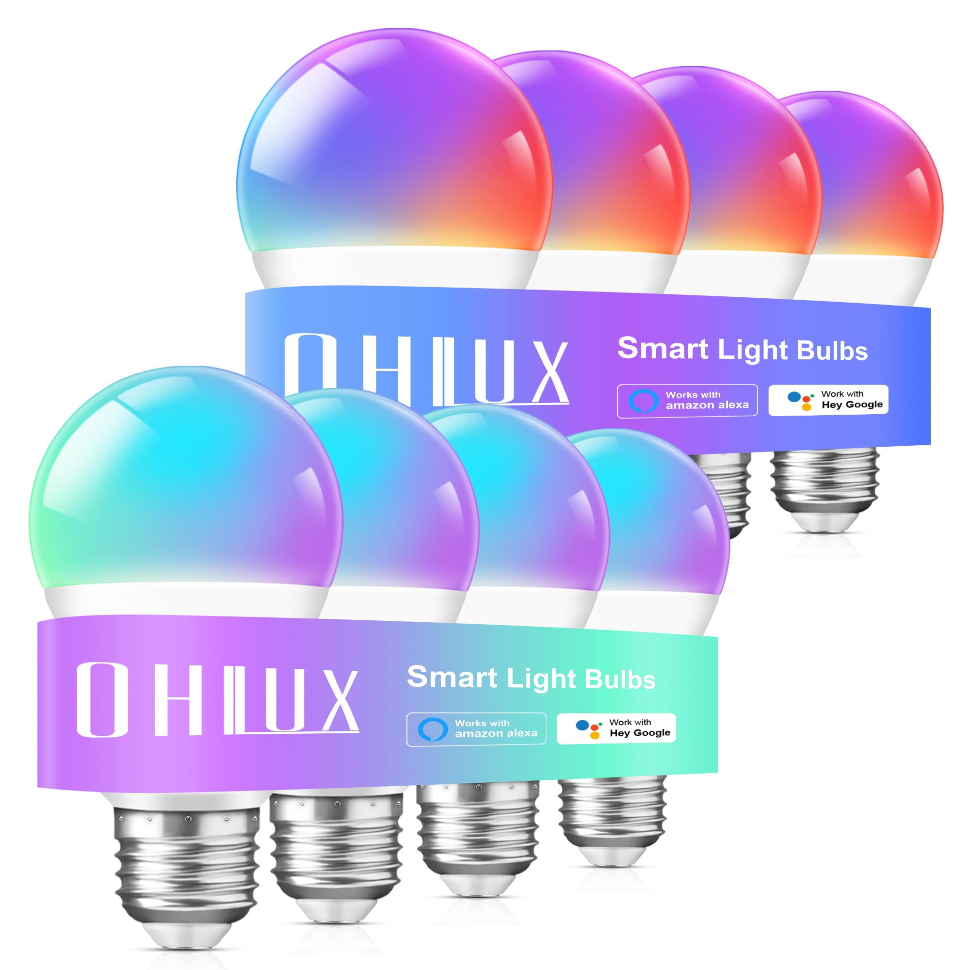 Smart Light Bulbs 8Pack,100W Equivalent Smart Bulb Work With Alexa Google Assistant, Rgb Color Changing Wifi Bulb, Music Synic 2