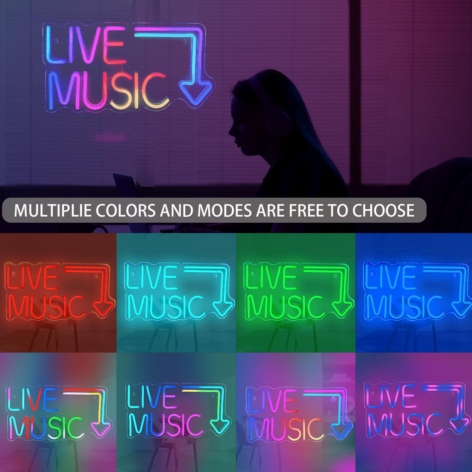 Wanxing RGB Neon Sign for Wall Decor, Dimmable Acrylic Light, Music Theme, Ideal for Bedroom, Man Cave, Game Room, Home Bar