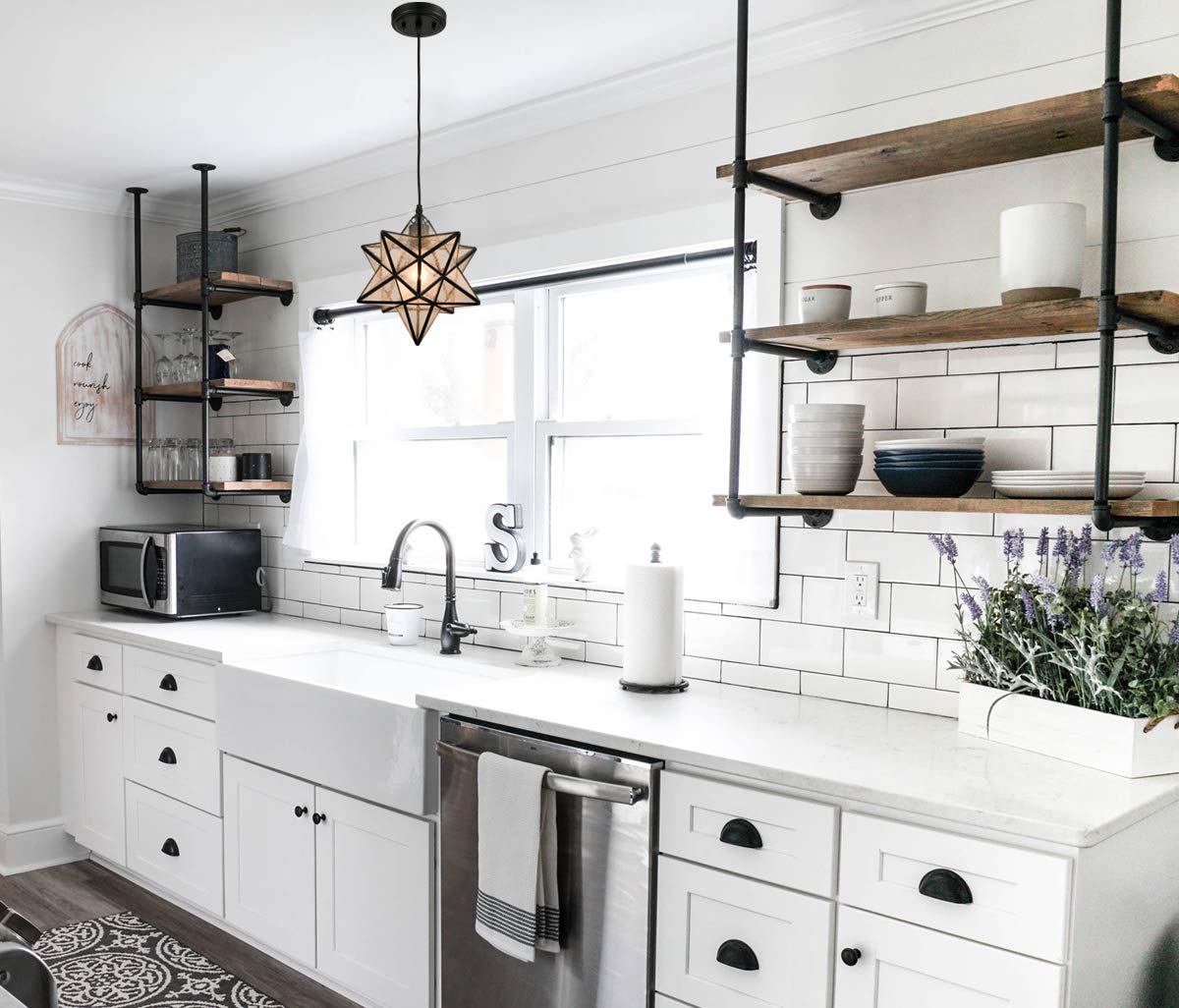 Danseer Black Seeded Glass Industrial Moravian Star Pendant Light Fixture