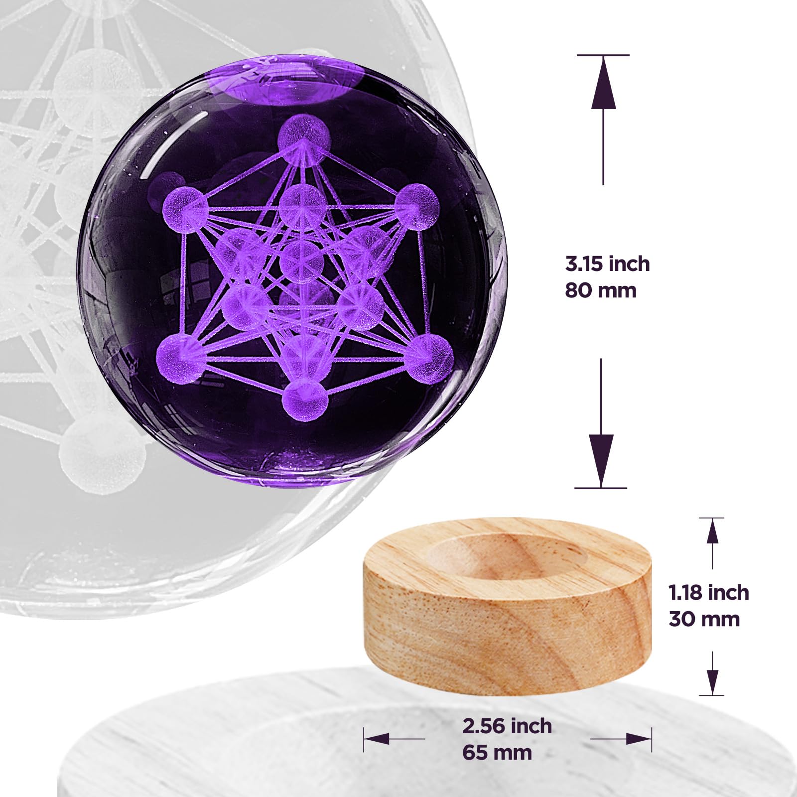 PYMIN3D 3D Metatron's Cube Crystal Ball Lamp, 16 Color Remote Control, 3.15in K9 Crystal with Wooden Base, Perfect Night Light Gift for Kids
