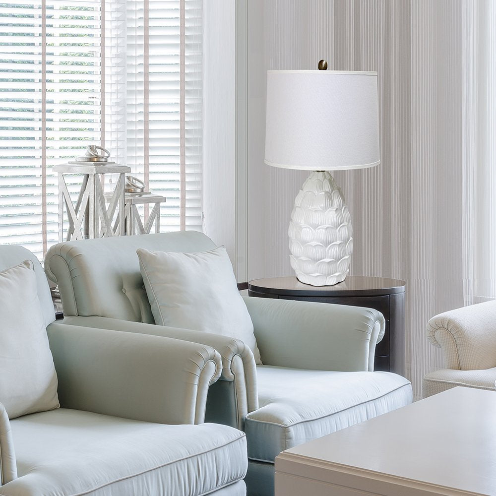 Elegant Designs Lt3215-Wht Resin Table Lamp With Fabric Shade, White