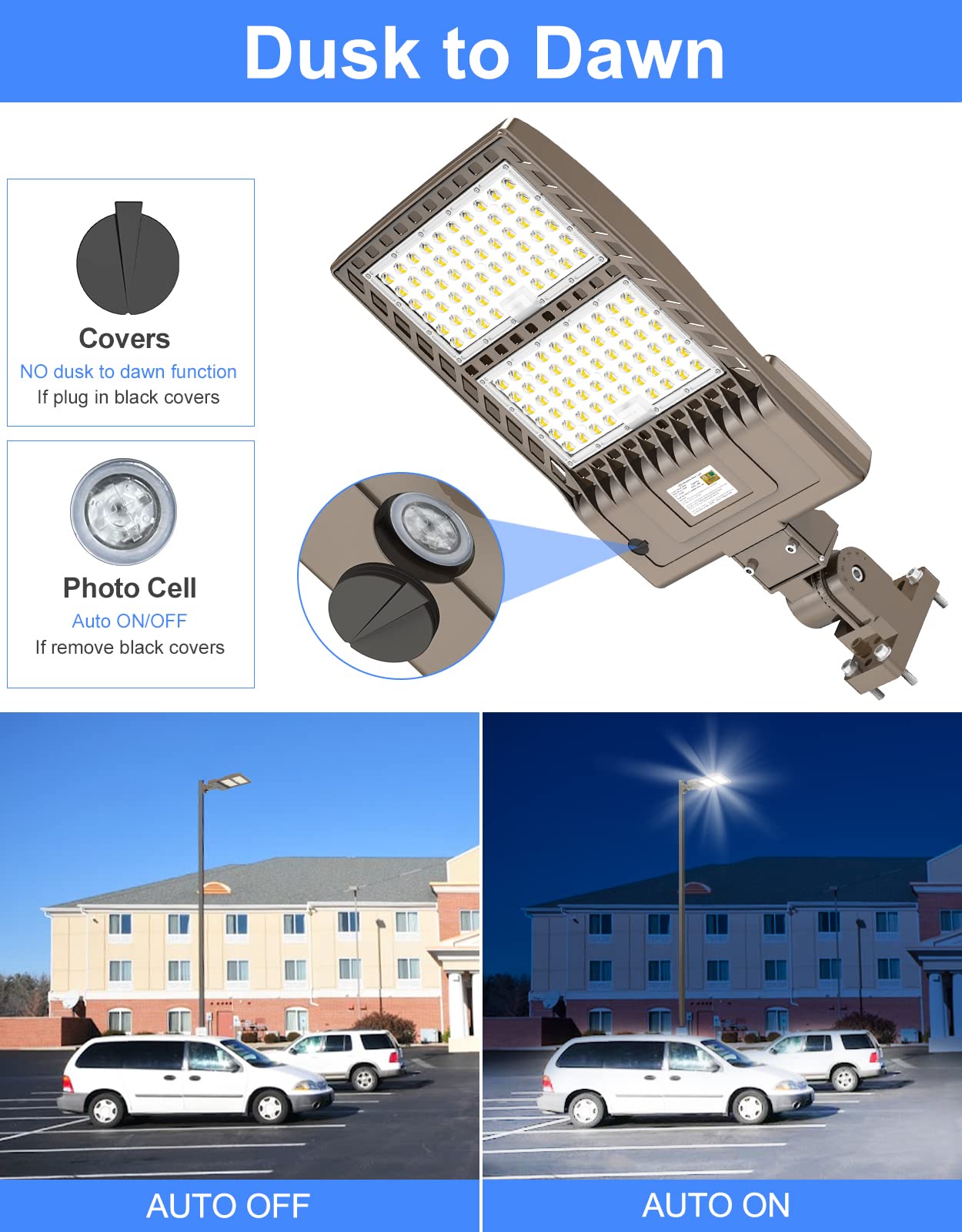 Kukuppo 320W Led Parking Lot Light 48000Lm Dusk To Dawn  Dlc Ul Listed Industrial Grade Led Shoebox Parking Pole Light 5000K Ip65 Outdoor Commercial Area Lighting Arm Mount 100-277Vac