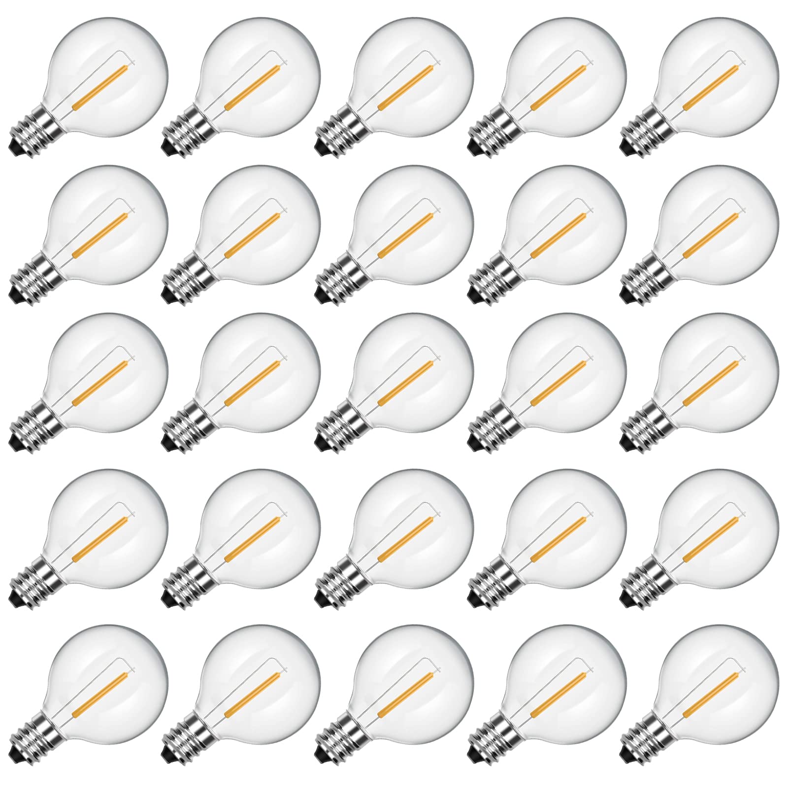 25 Pack G40 Led Replacement Light Bulbs, 0.6W Shatterproof Clear Globe Light Bulbs For Outdoor Patio Indoor String Lights, E12 O